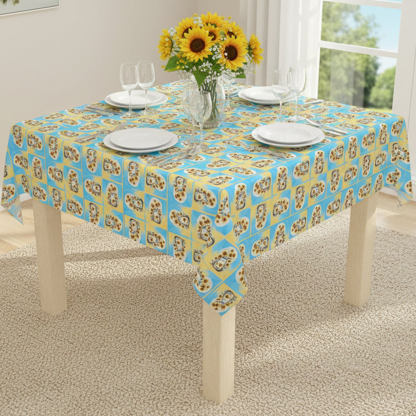 Cheerful Sunflower Kitty Tablecloth for Dining - Decor, Dining, Table Decor - EpiAl's Shop