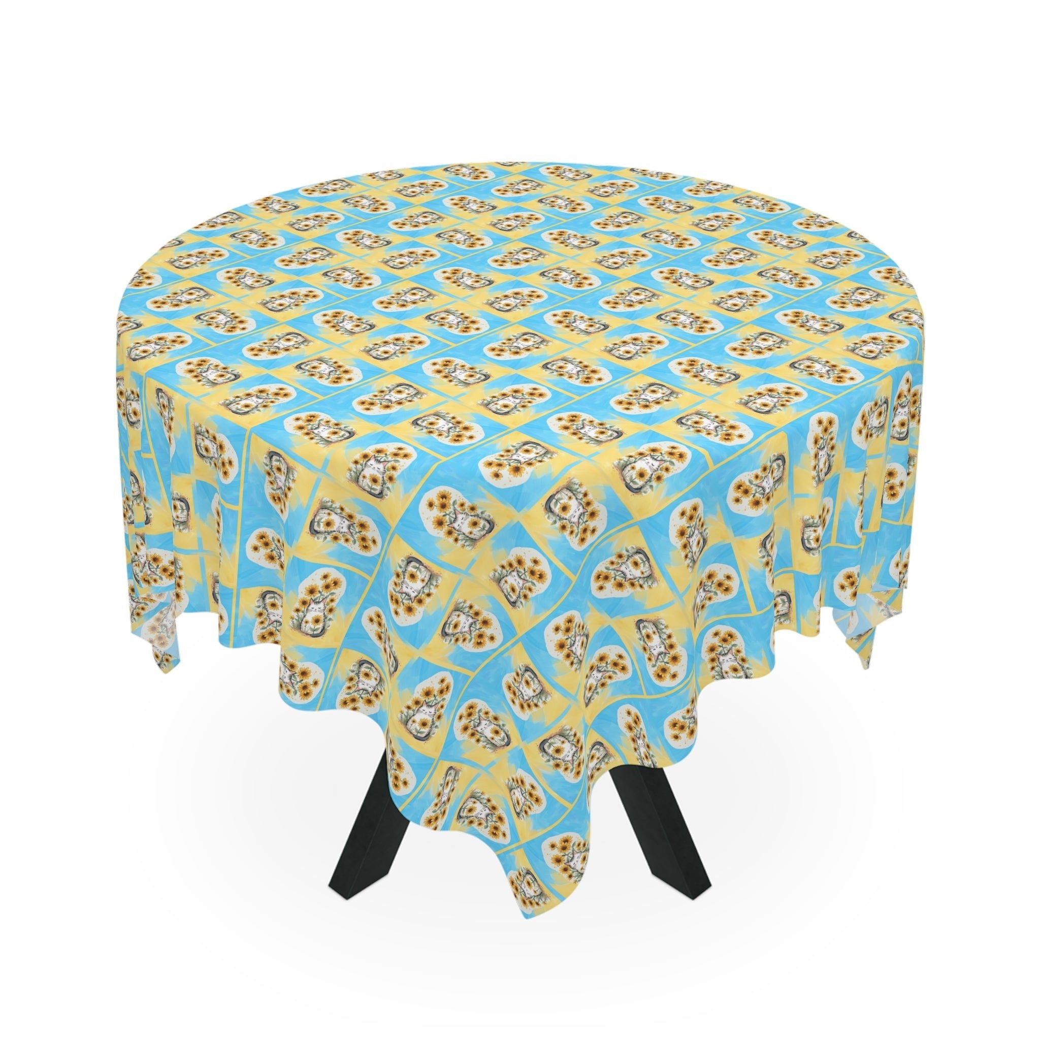 Cheerful Sunflower Kitty Tablecloth for Dining - Decor, Dining, Table Decor - EpiAl's Shop