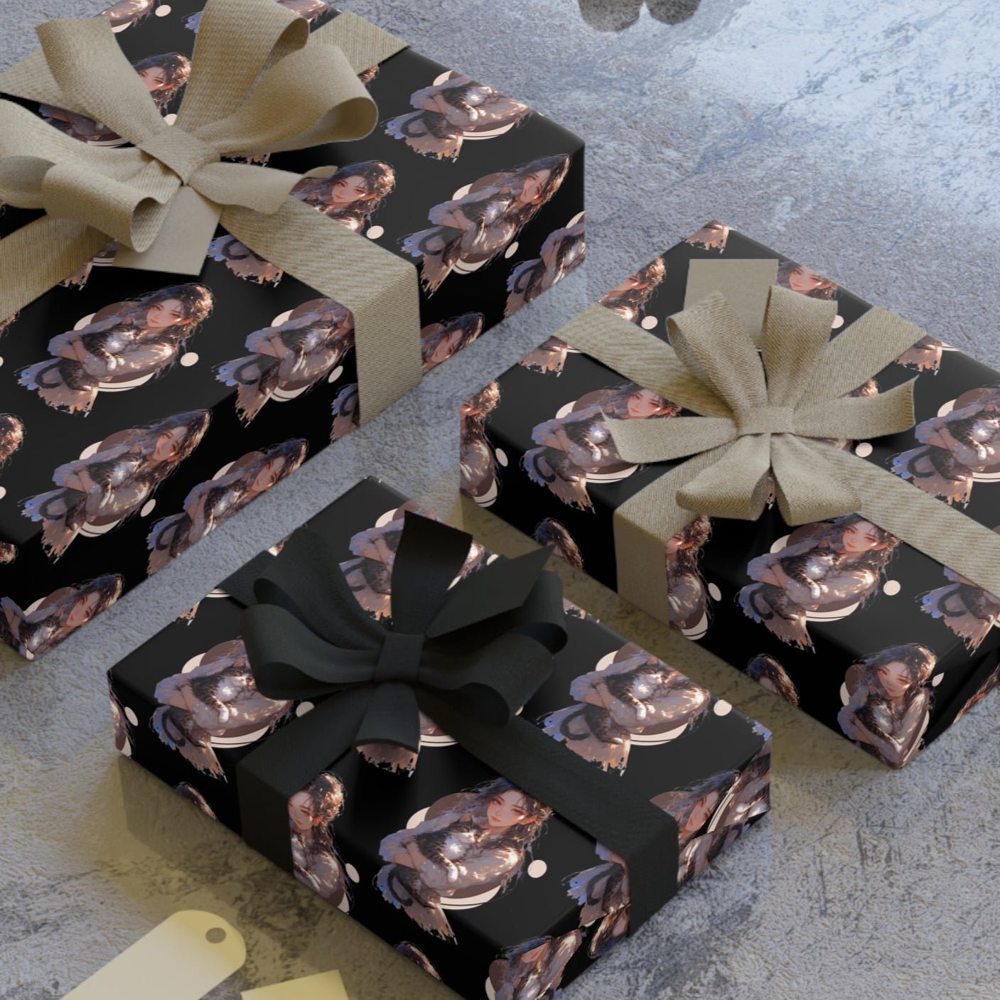 Chic Black Anime Cat Lady Gift Wrapping Paper Roll - Paper Products, Gift Wrapping Paper - EpiAl's Shop