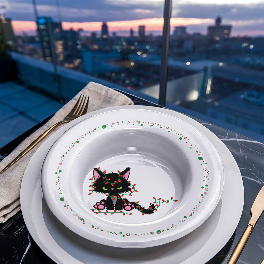 Christmas Cat Tangled in Lights Bowl – 8.5" Holiday Dinnerware - Tableware, Bowls - EpiAl's Shop