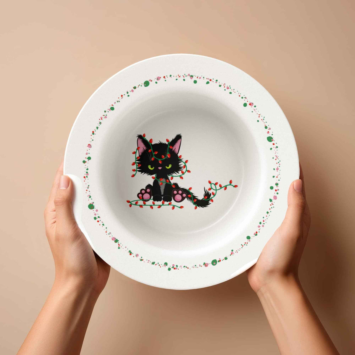 Christmas Cat Tangled in Lights Bowl – 8.5" Holiday Dinnerware - Tableware, Bowls - EpiAl's Shop