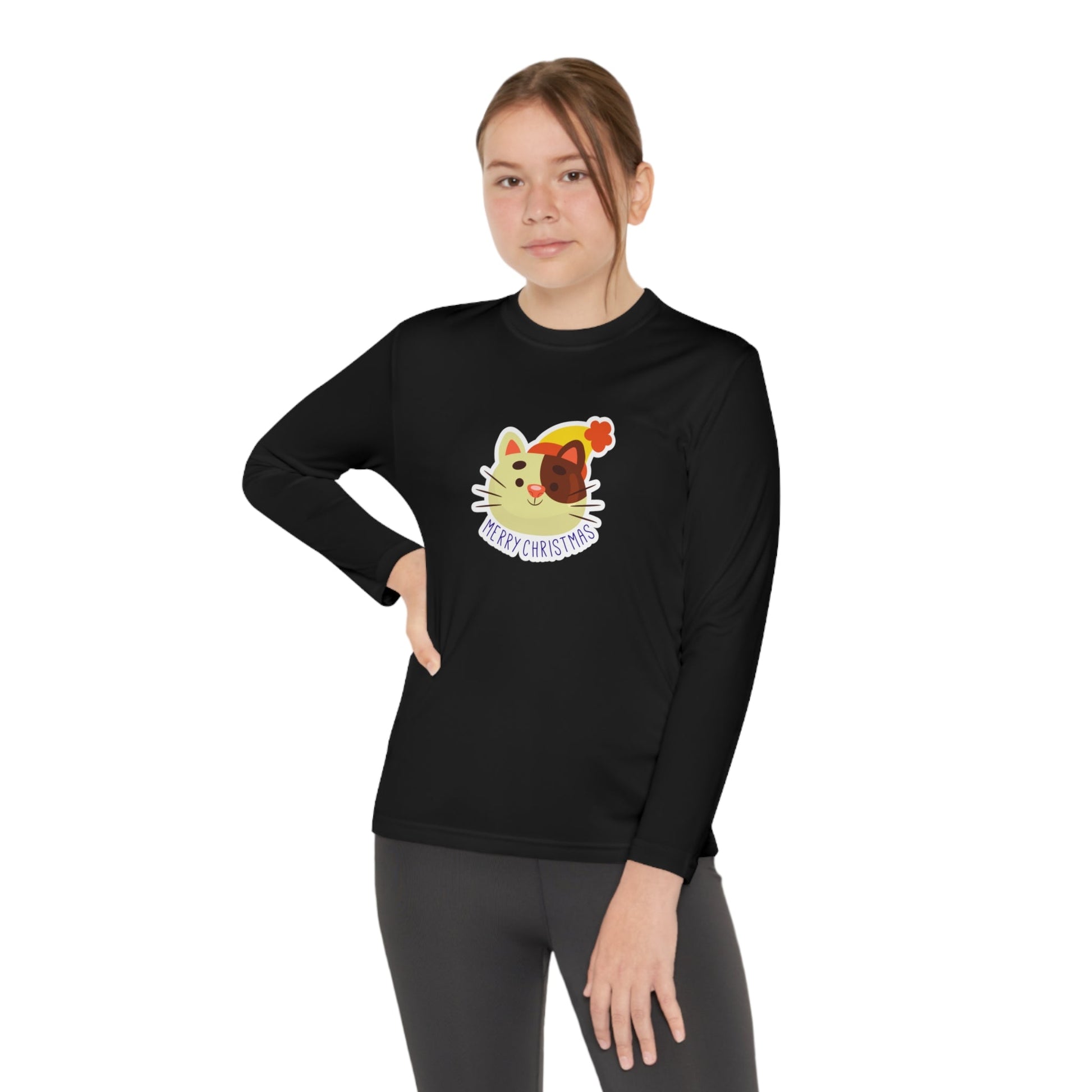 Christmas Hat Cat Youth Long Sleeve Competitor Tee - Kids clothes - Epileptic Al’s Shop