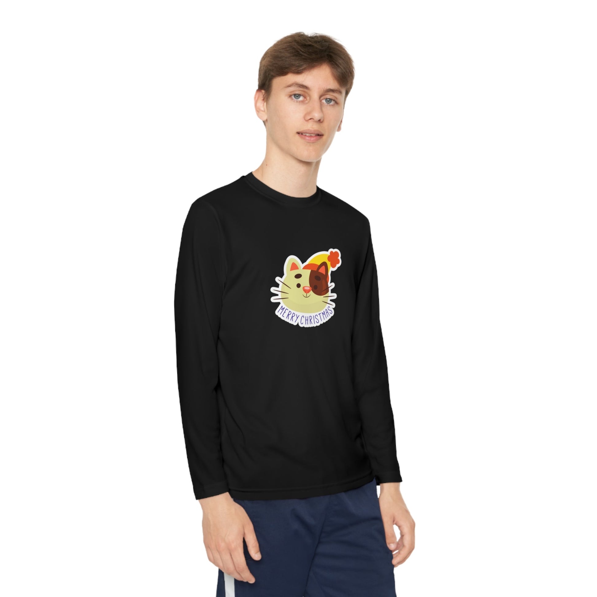 Christmas Hat Cat Youth Long Sleeve Competitor Tee - Kids clothes - Epileptic Al’s Shop
