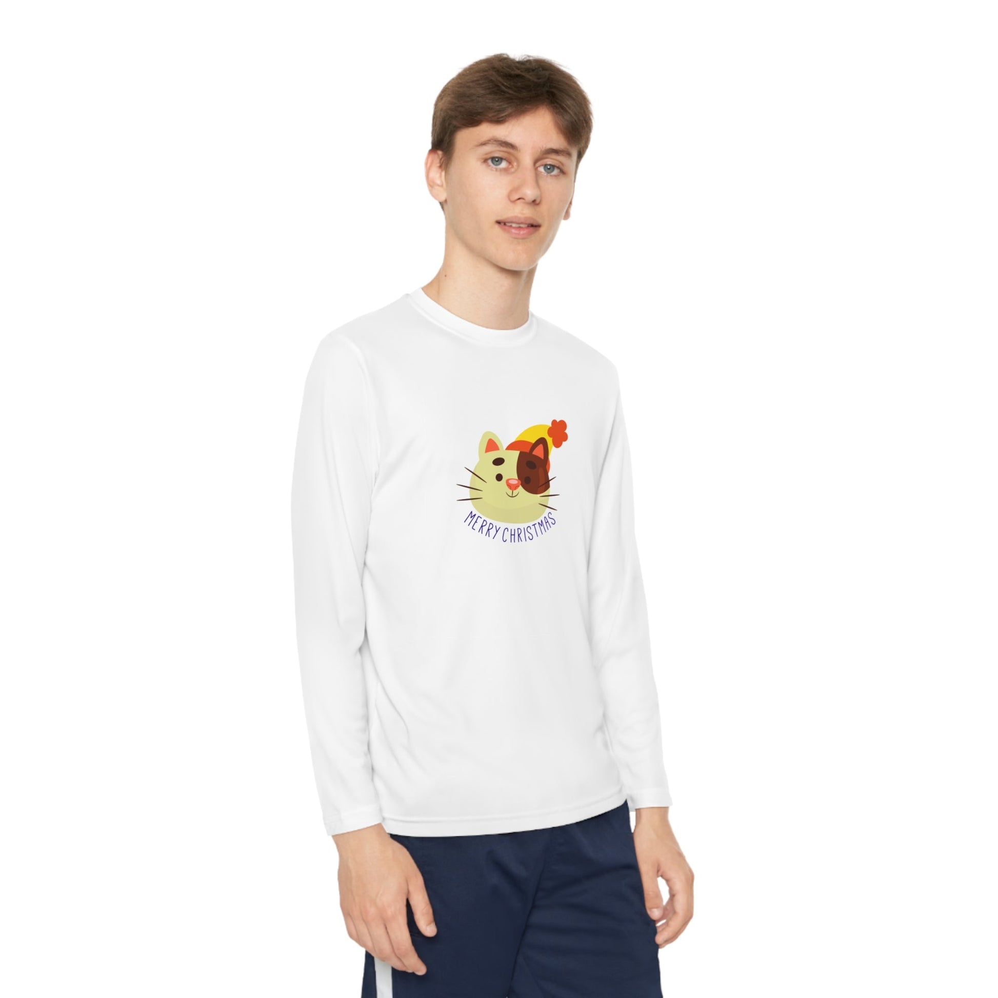 Christmas Hat Cat Youth Long Sleeve Competitor Tee - Kids clothes - Epileptic Al’s Shop