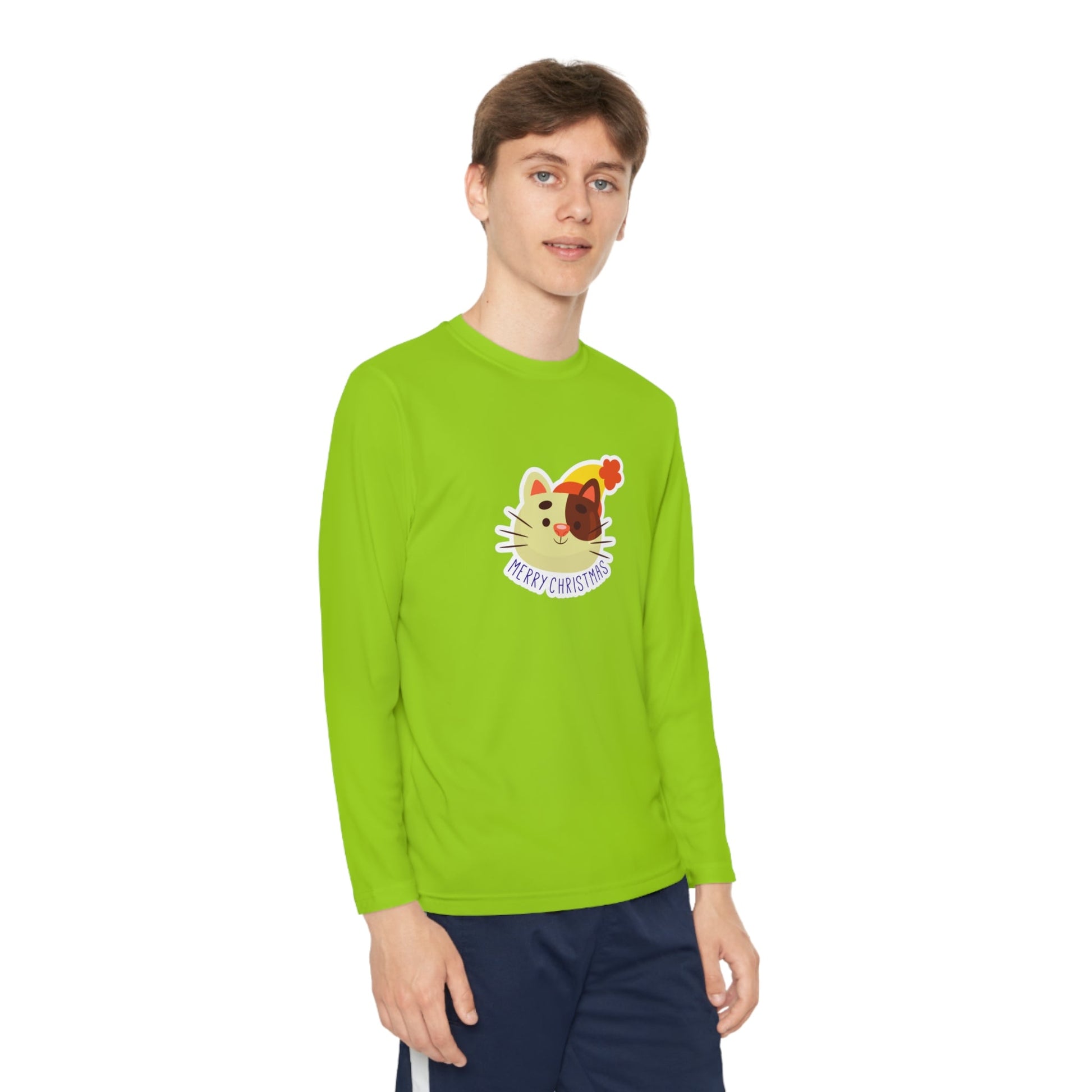 Christmas Hat Cat Youth Long Sleeve Competitor Tee - Kids clothes - Epileptic Al’s Shop