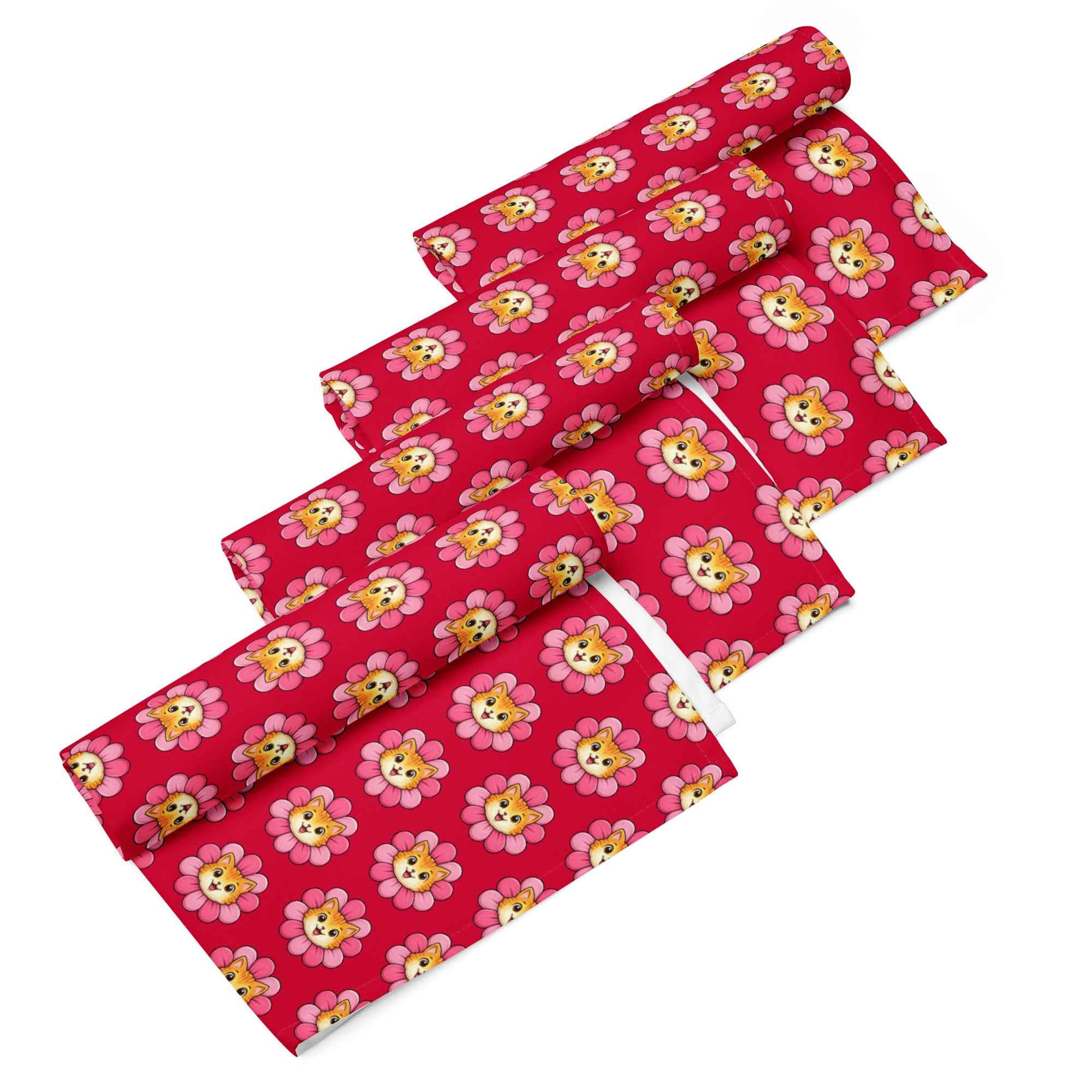 Pink Cat Chaos Cloth Napkin Set | Funny Floral Cat Dinner Napkins (Set of 4)