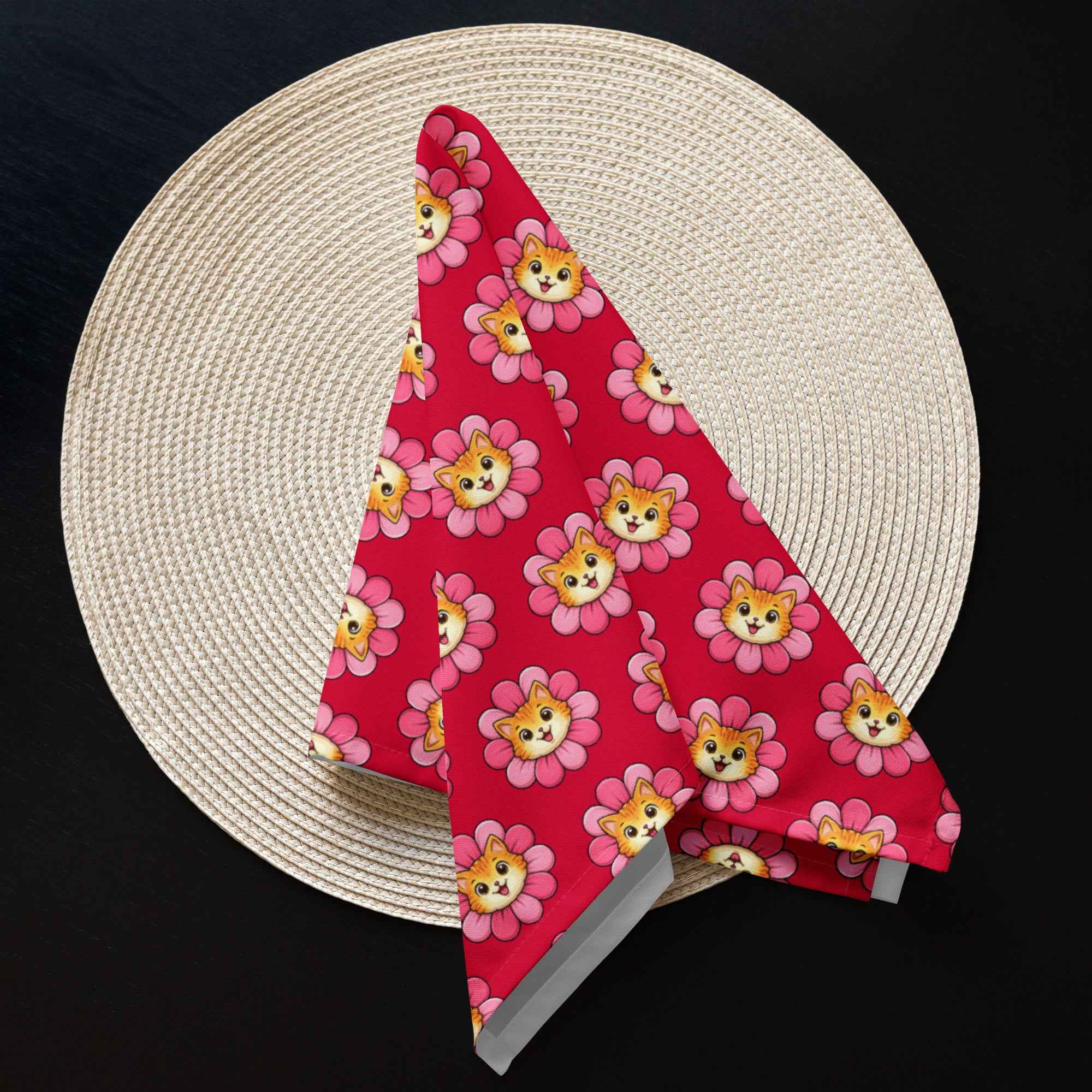 Pink Cat Chaos Cloth Napkin Set | Funny Floral Cat Dinner Napkins (Set of 4)