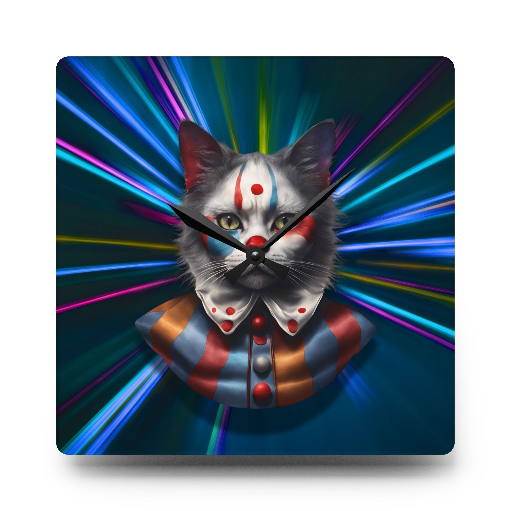 Colorful Cat Clown Acrylic Wall Clock - Whimsical Home Decor - Decor, Home, Wall Clocks - EpiAl's Shop