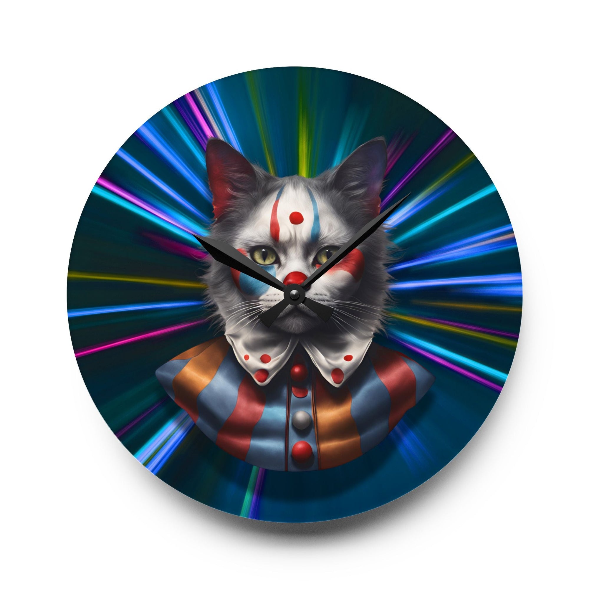 Colorful Cat Clown Acrylic Wall Clock - Whimsical Home Decor - Decor, Home, Wall Clocks - EpiAl's Shop