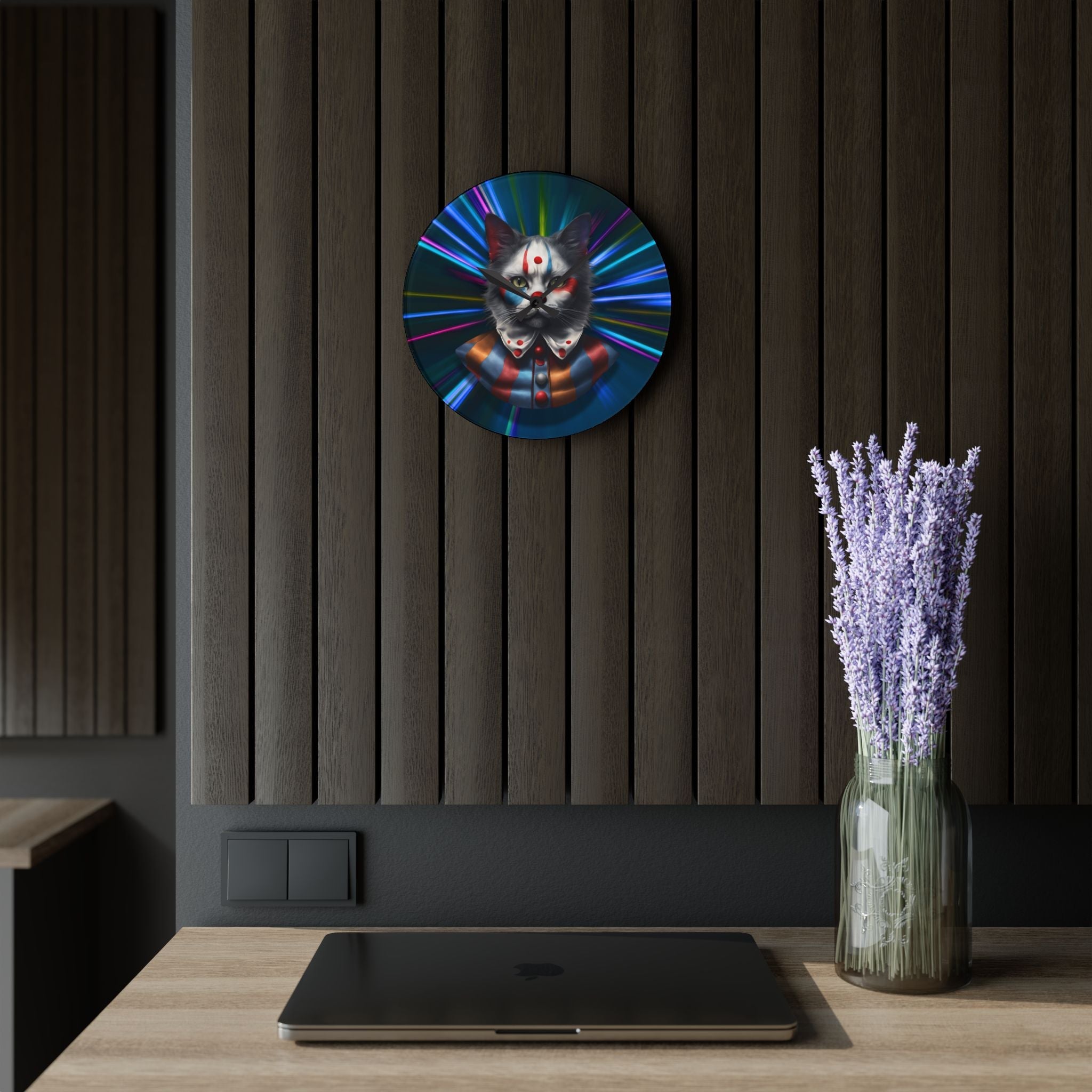 Colorful Cat Clown Acrylic Wall Clock - Whimsical Home Decor - Decor, Home, Wall Clocks - EpiAl's Shop