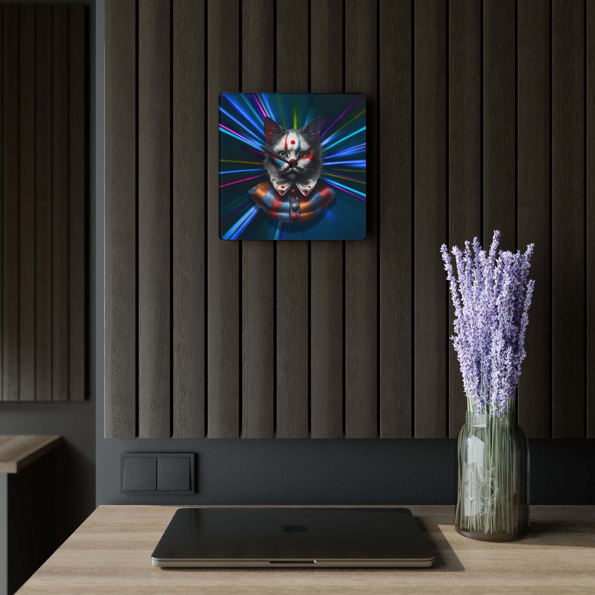 Colorful Cat Clown Acrylic Wall Clock - Whimsical Home Decor - Decor, Home, Wall Clocks - EpiAl's Shop