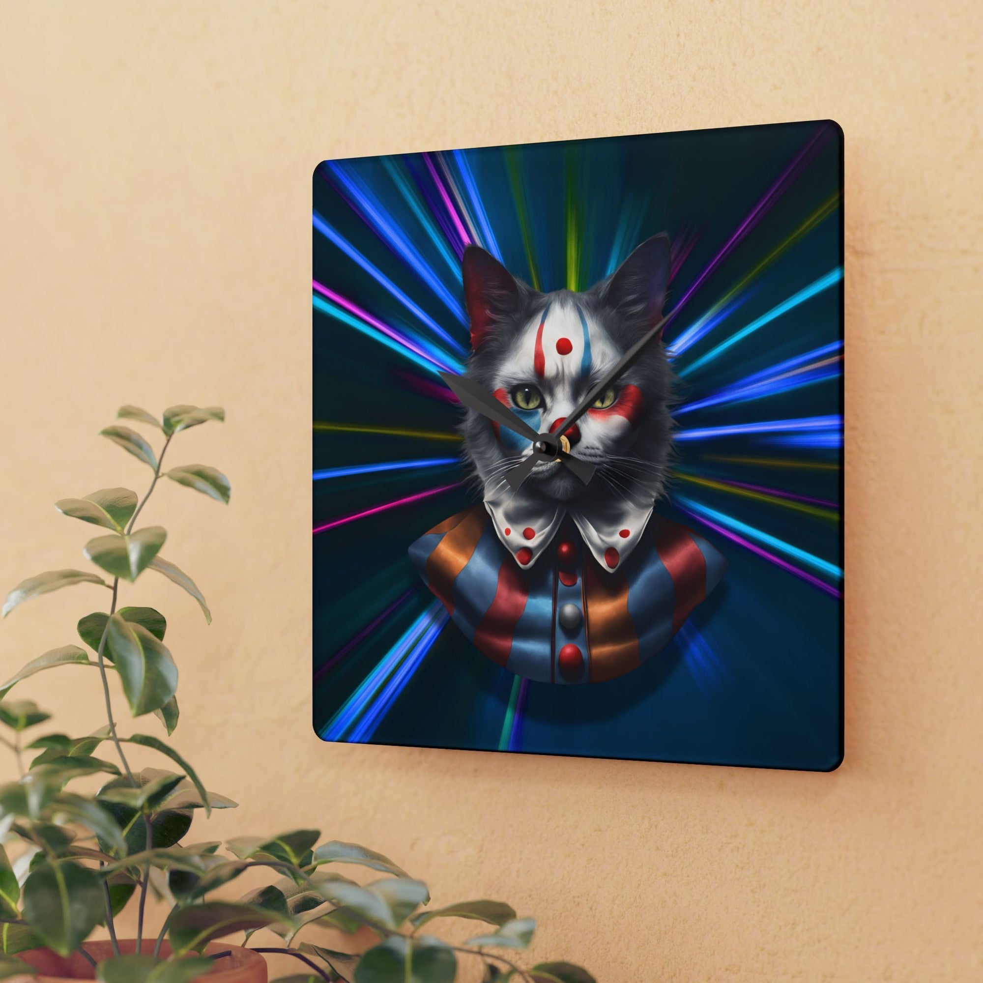 Colorful Cat Clown Acrylic Wall Clock - Whimsical Home Decor - Decor, Home, Wall Clocks - EpiAl's Shop