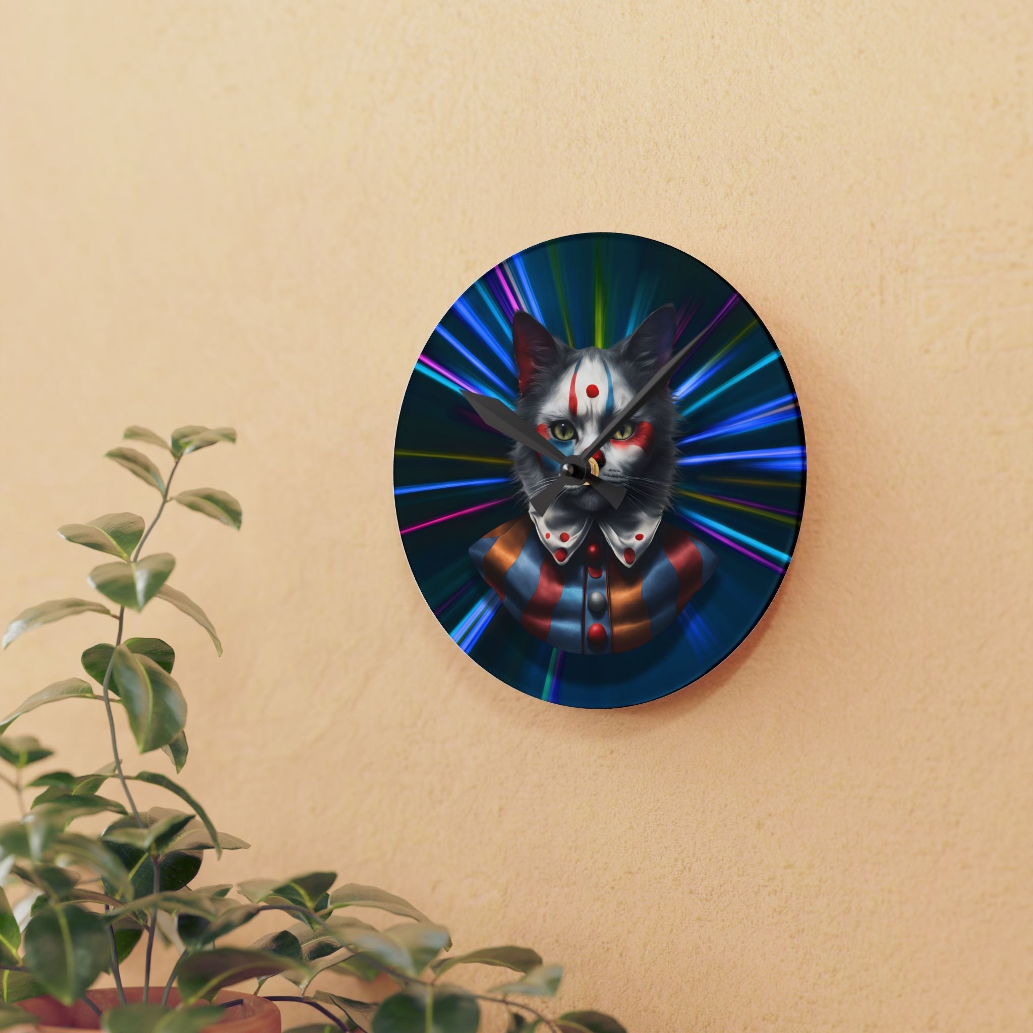 Colorful Cat Clown Acrylic Wall Clock - Whimsical Home Decor - Decor, Home, Wall Clocks - EpiAl's Shop