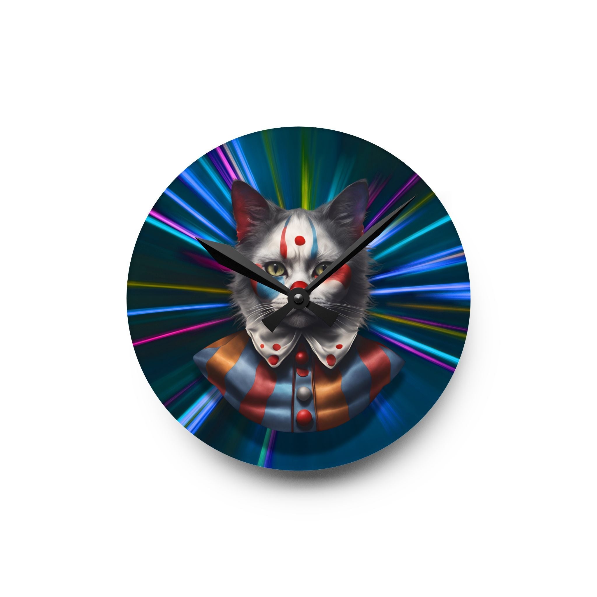 Colorful Cat Clown Acrylic Wall Clock - Whimsical Home Decor - Decor, Home, Wall Clocks - EpiAl's Shop