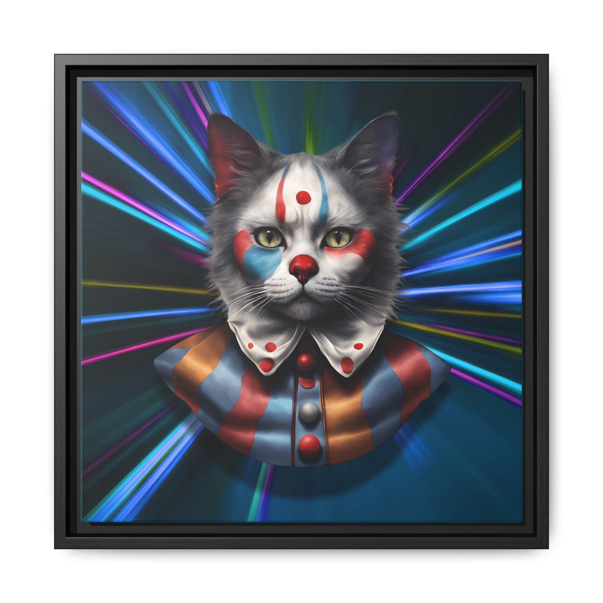 Colorful Cat Clown Framed Canvas Art – Quirky Home Decor for Pet Lovers - Decor, Home, Artwork - EpiAl's Shop