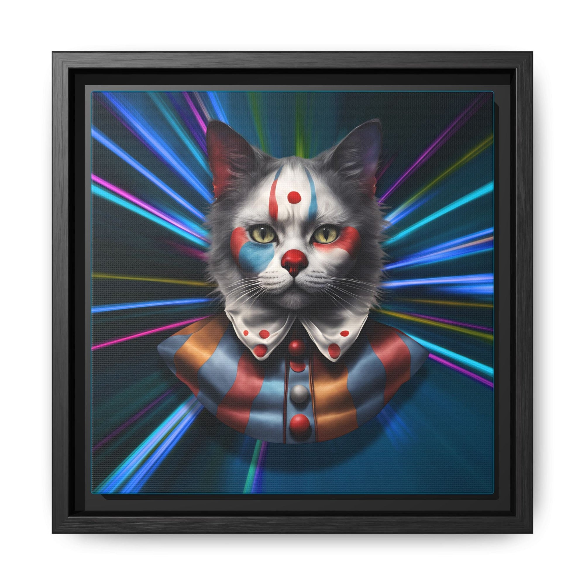 Colorful Cat Clown Framed Canvas Art – Quirky Home Decor for Pet Lovers - Decor, Home, Artwork - EpiAl's Shop