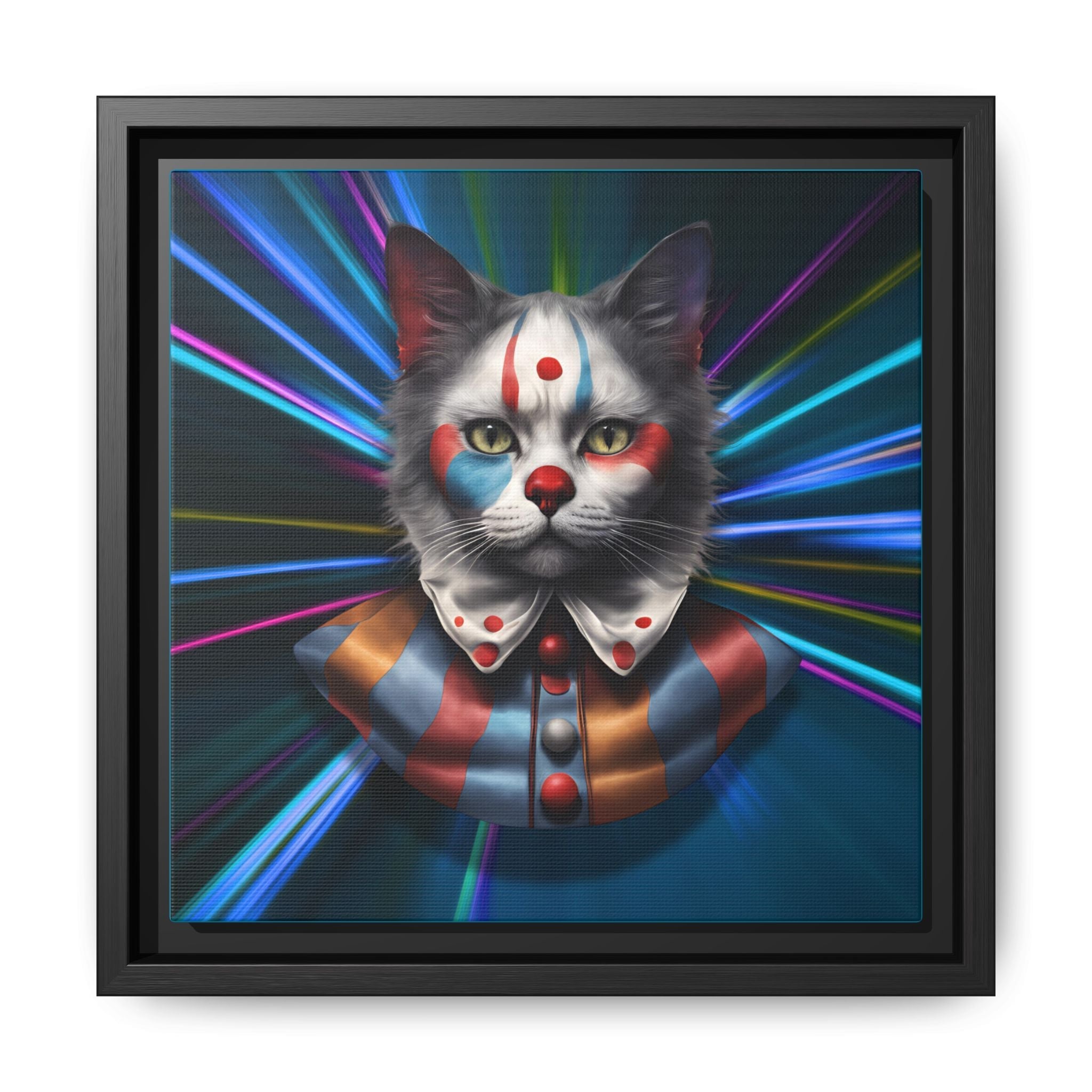Colorful Cat Clown Framed Canvas Art – Quirky Home Decor for Pet Lovers - Decor, Home, Artwork - EpiAl's Shop