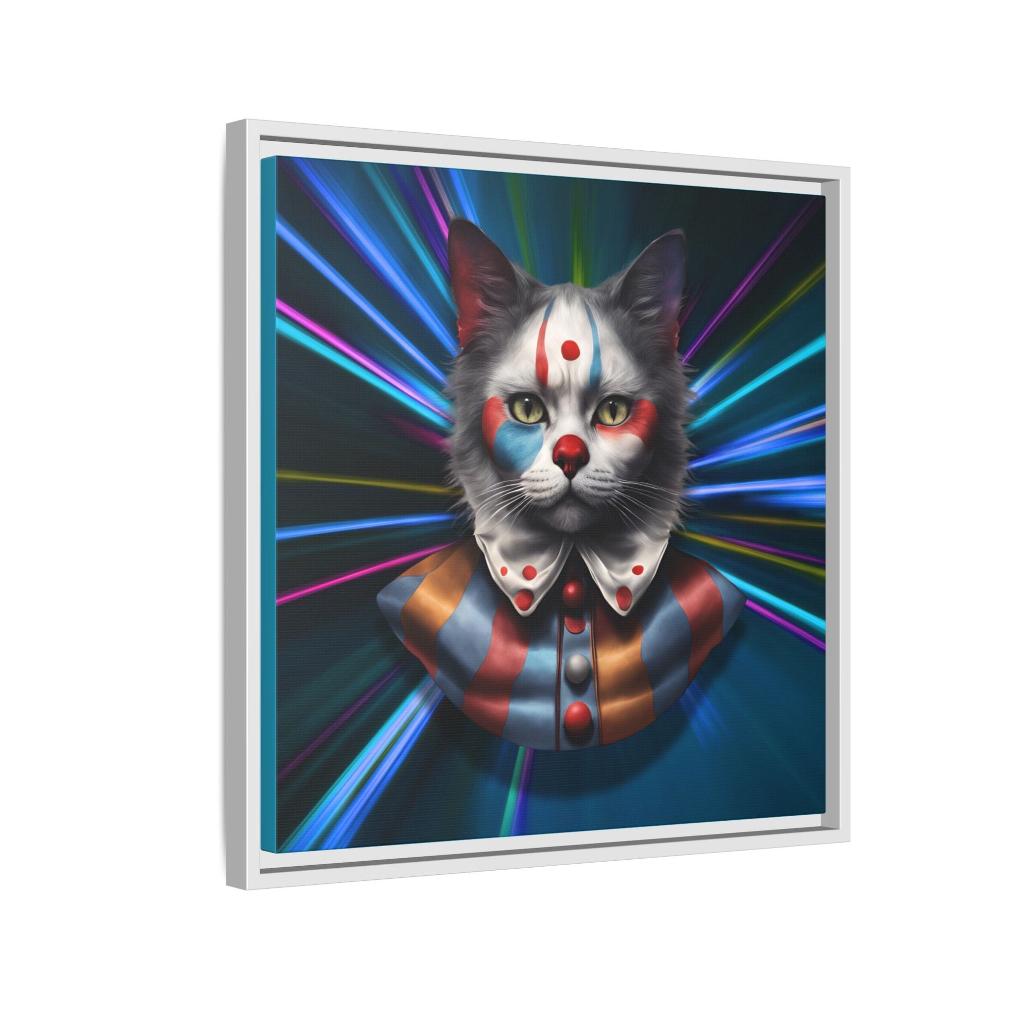 Colorful Cat Clown Framed Canvas Art – Quirky Home Decor for Pet Lovers - Decor, Home, Artwork - EpiAl's Shop