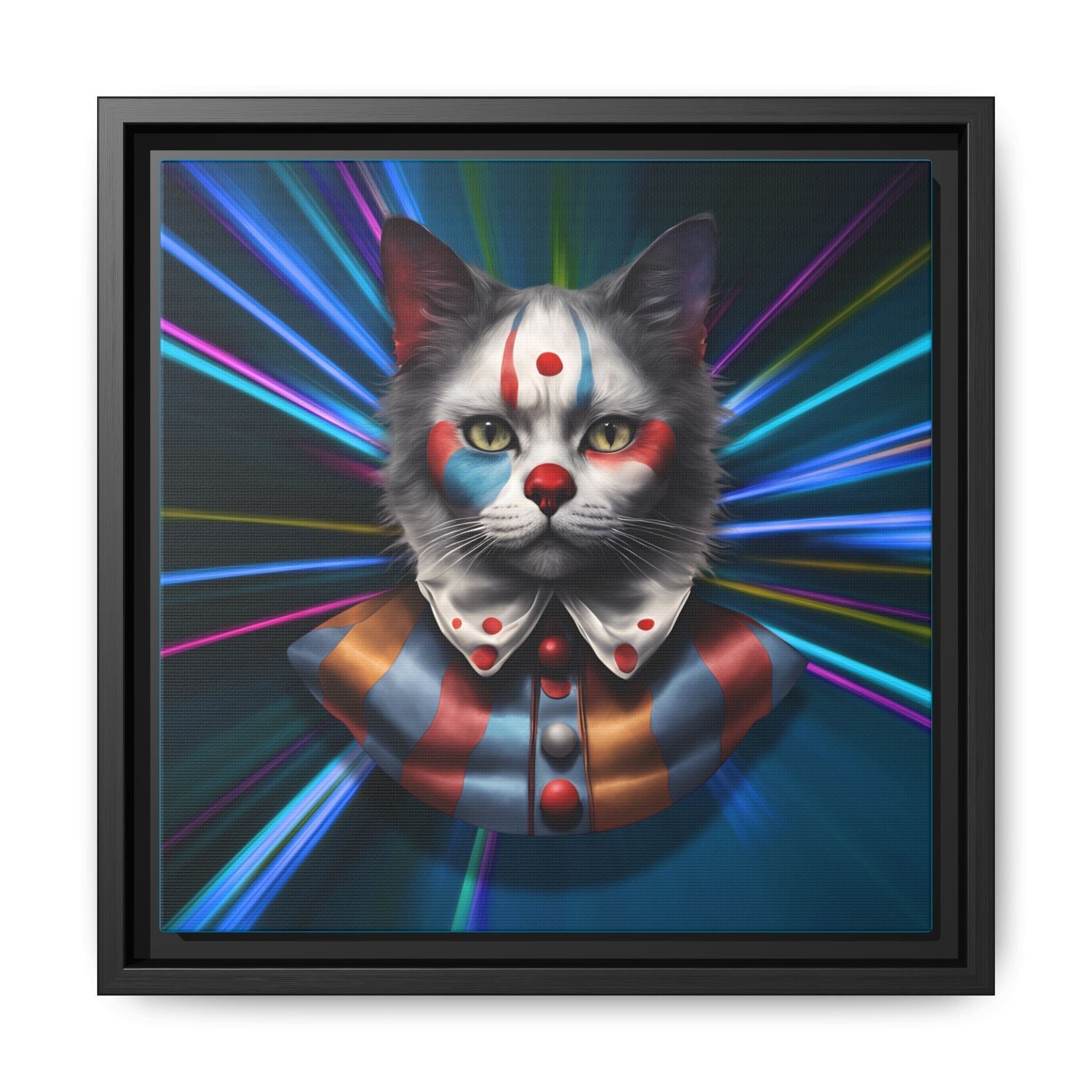 Colorful Cat Clown Framed Canvas Art – Quirky Home Decor for Pet Lovers - Decor, Home, Artwork - EpiAl's Shop