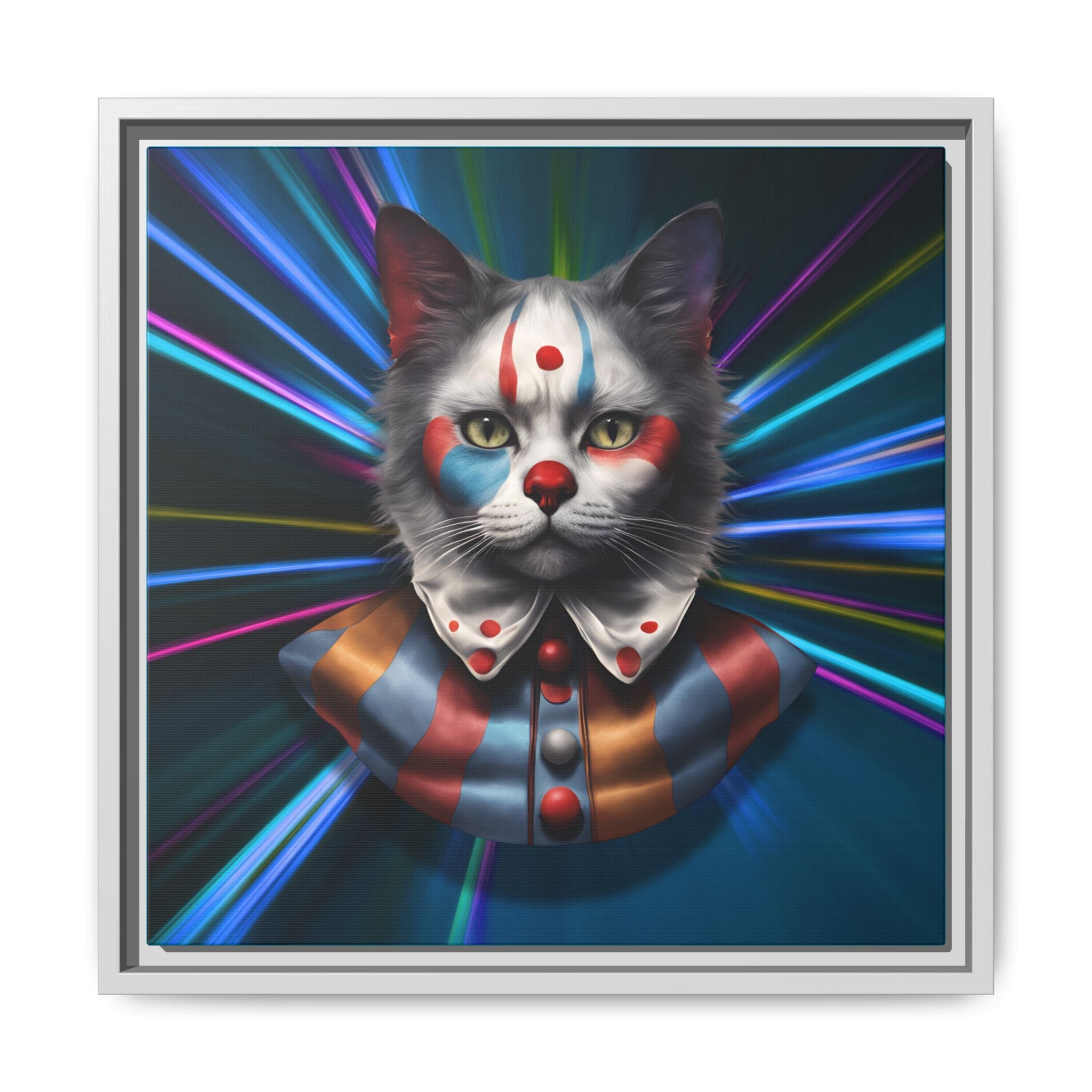 Colorful Cat Clown Framed Canvas Art – Quirky Home Decor for Pet Lovers - Decor, Home, Artwork - EpiAl's Shop