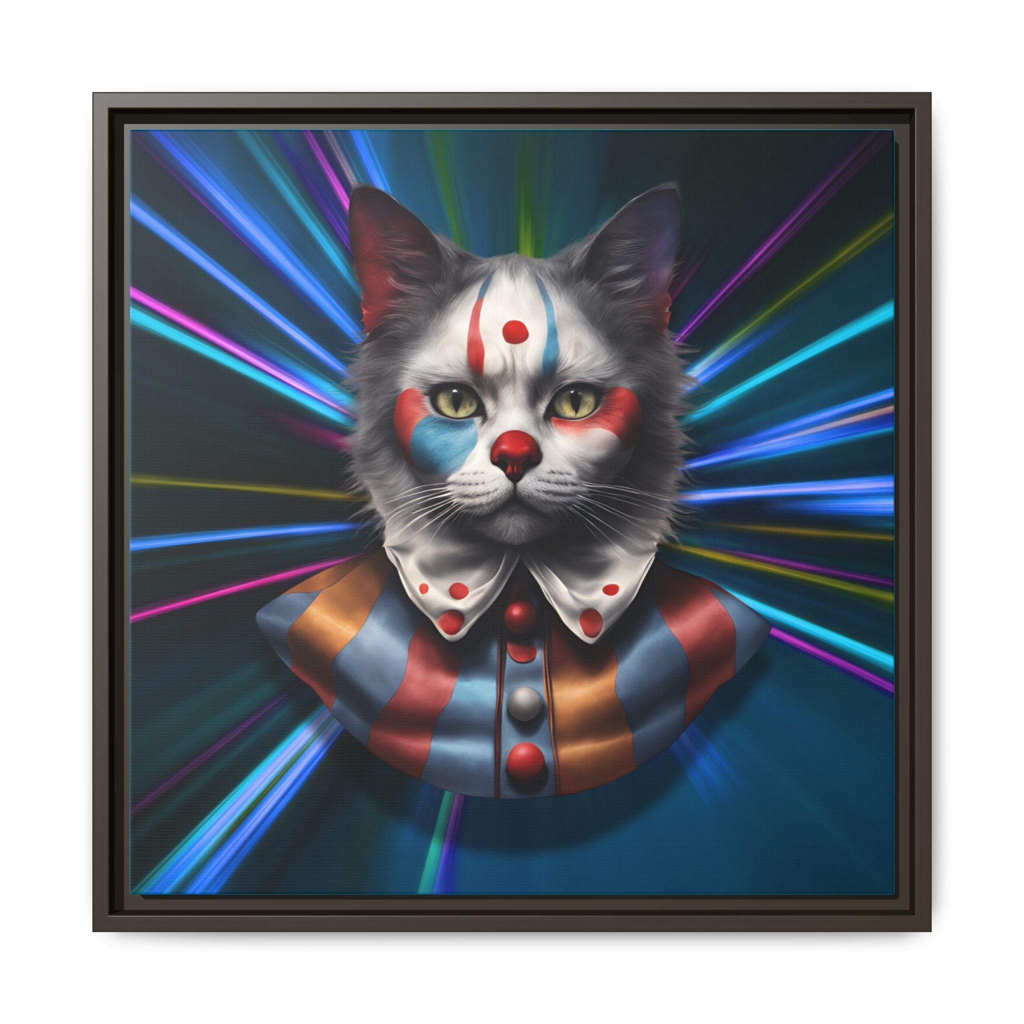 Colorful Cat Clown Framed Canvas Art – Quirky Home Decor for Pet Lovers - Decor, Home, Artwork - EpiAl's Shop