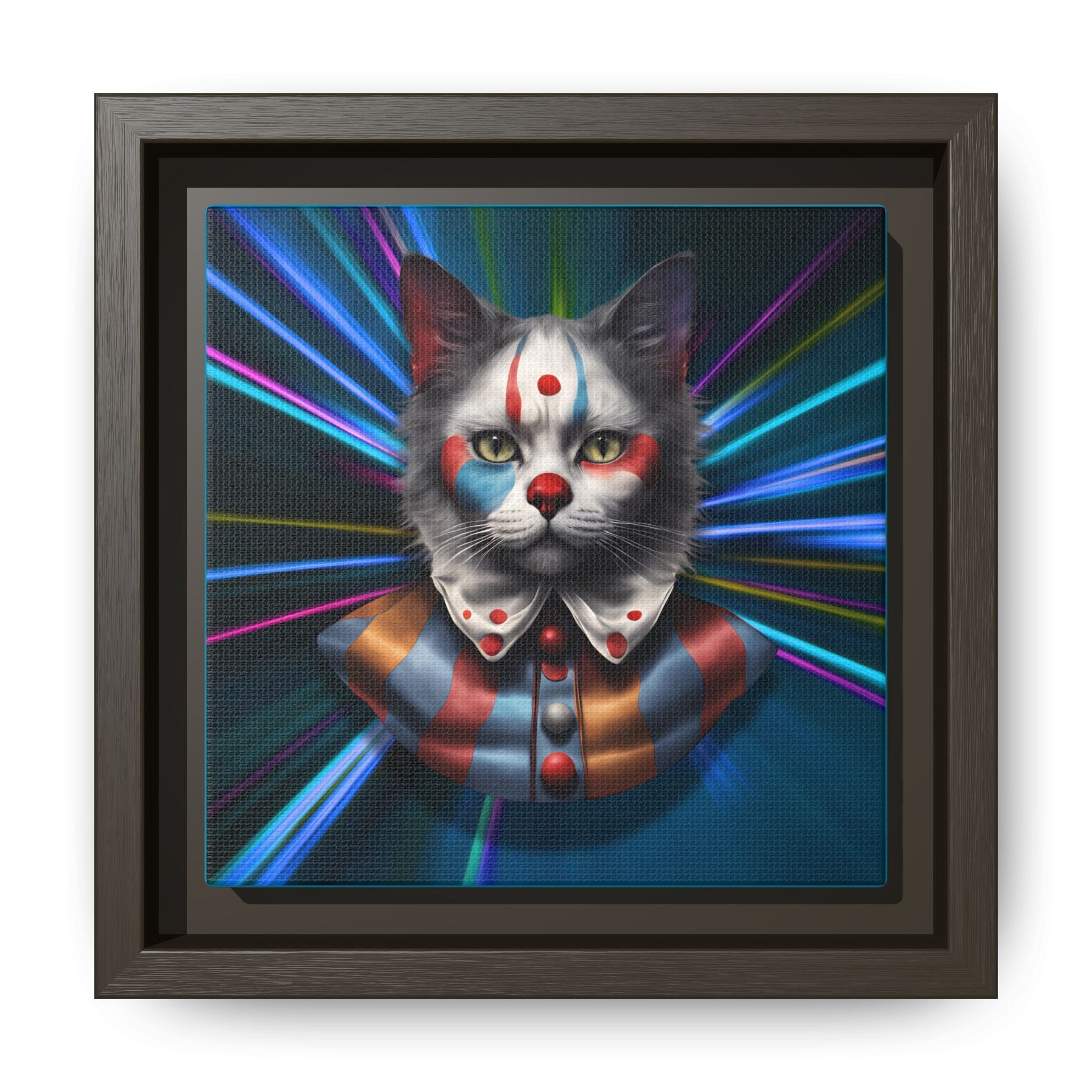 Colorful Cat Clown Framed Canvas Art – Quirky Home Decor for Pet Lovers - Decor, Home, Artwork - EpiAl's Shop