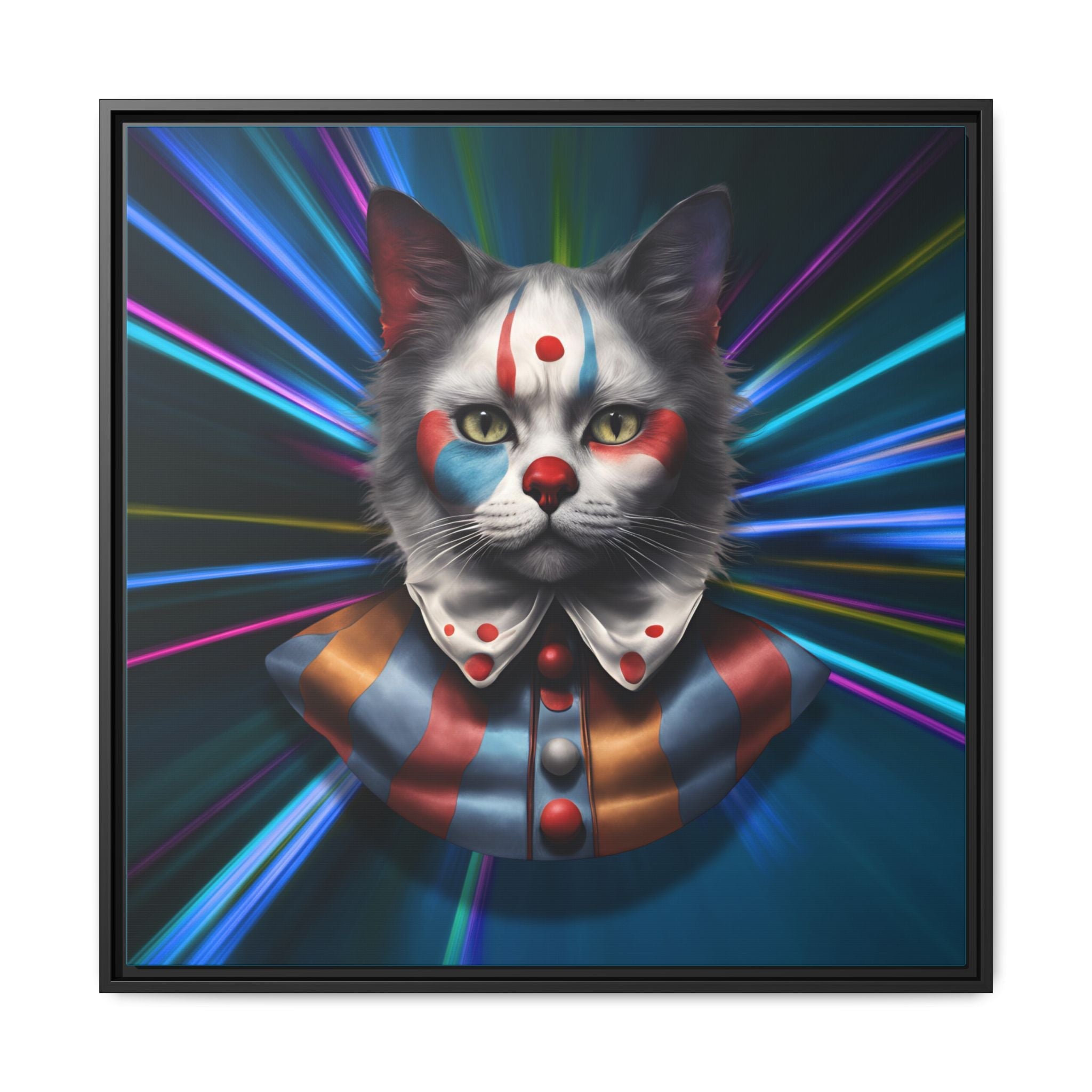 Colorful Cat Clown Framed Canvas Art – Quirky Home Decor for Pet Lovers - Decor, Home, Artwork - EpiAl's Shop