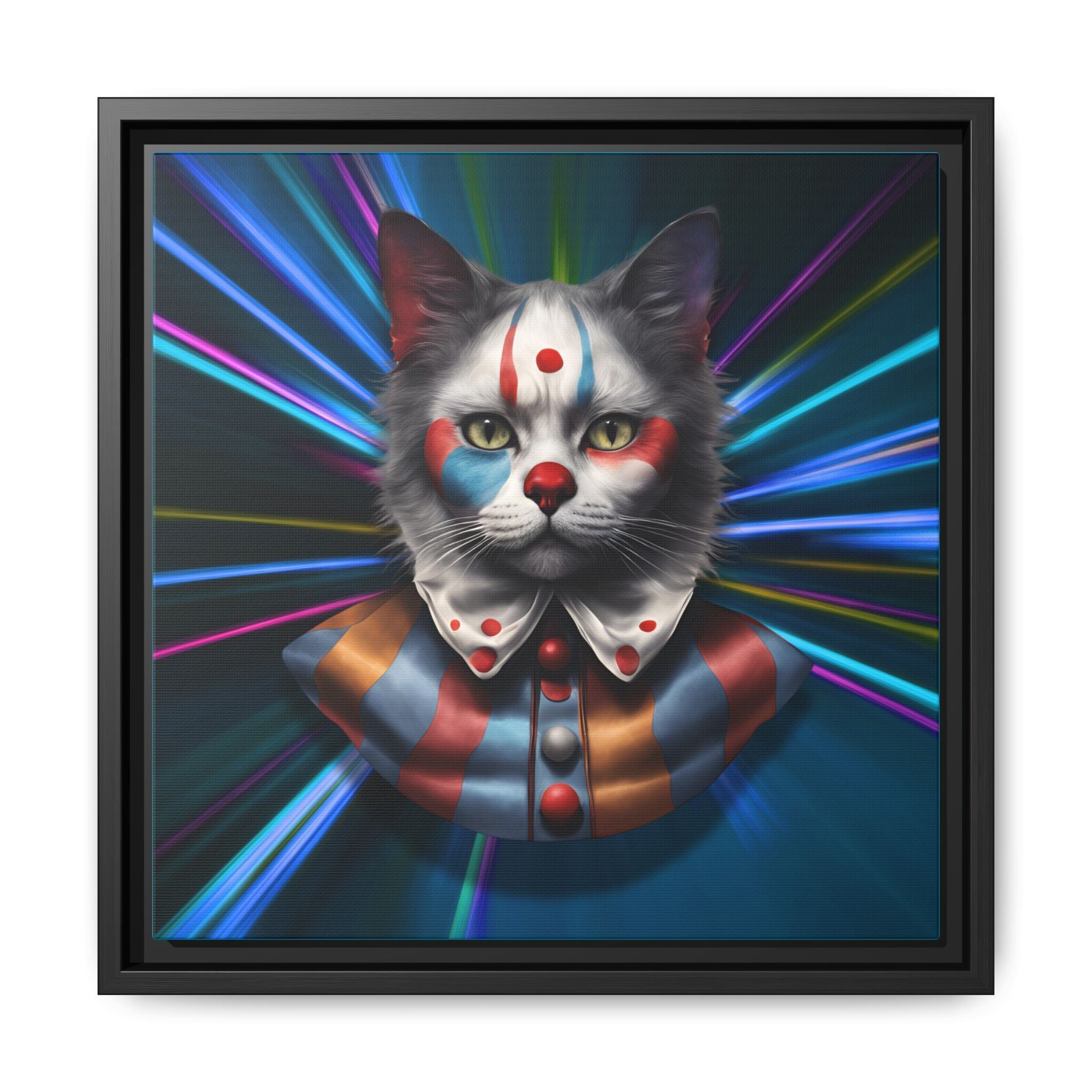 Colorful Cat Clown Framed Canvas Art – Quirky Home Decor for Pet Lovers - Decor, Home, Artwork - EpiAl's Shop