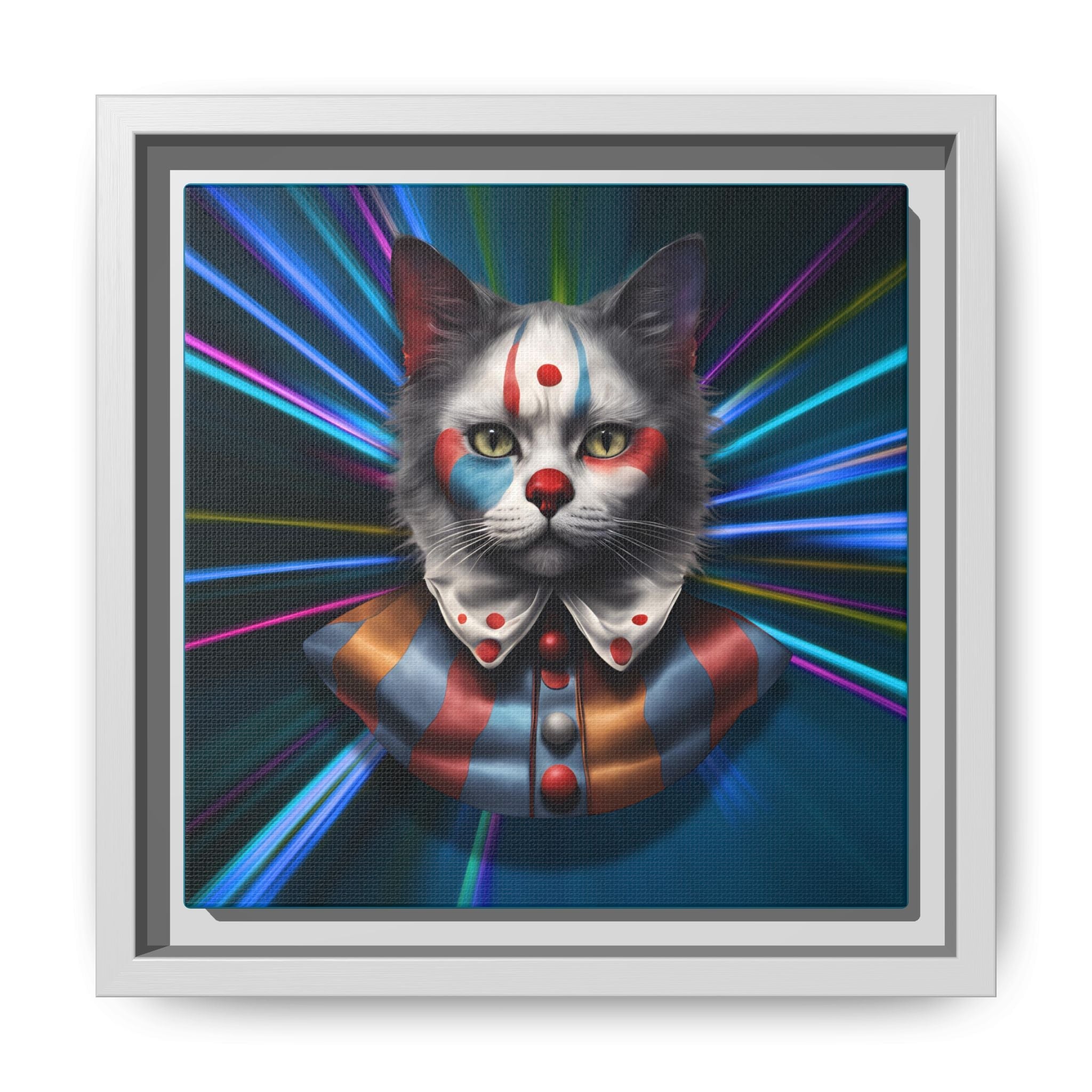Colorful Cat Clown Framed Canvas Art – Quirky Home Decor for Pet Lovers - Decor, Home, Artwork - EpiAl's Shop