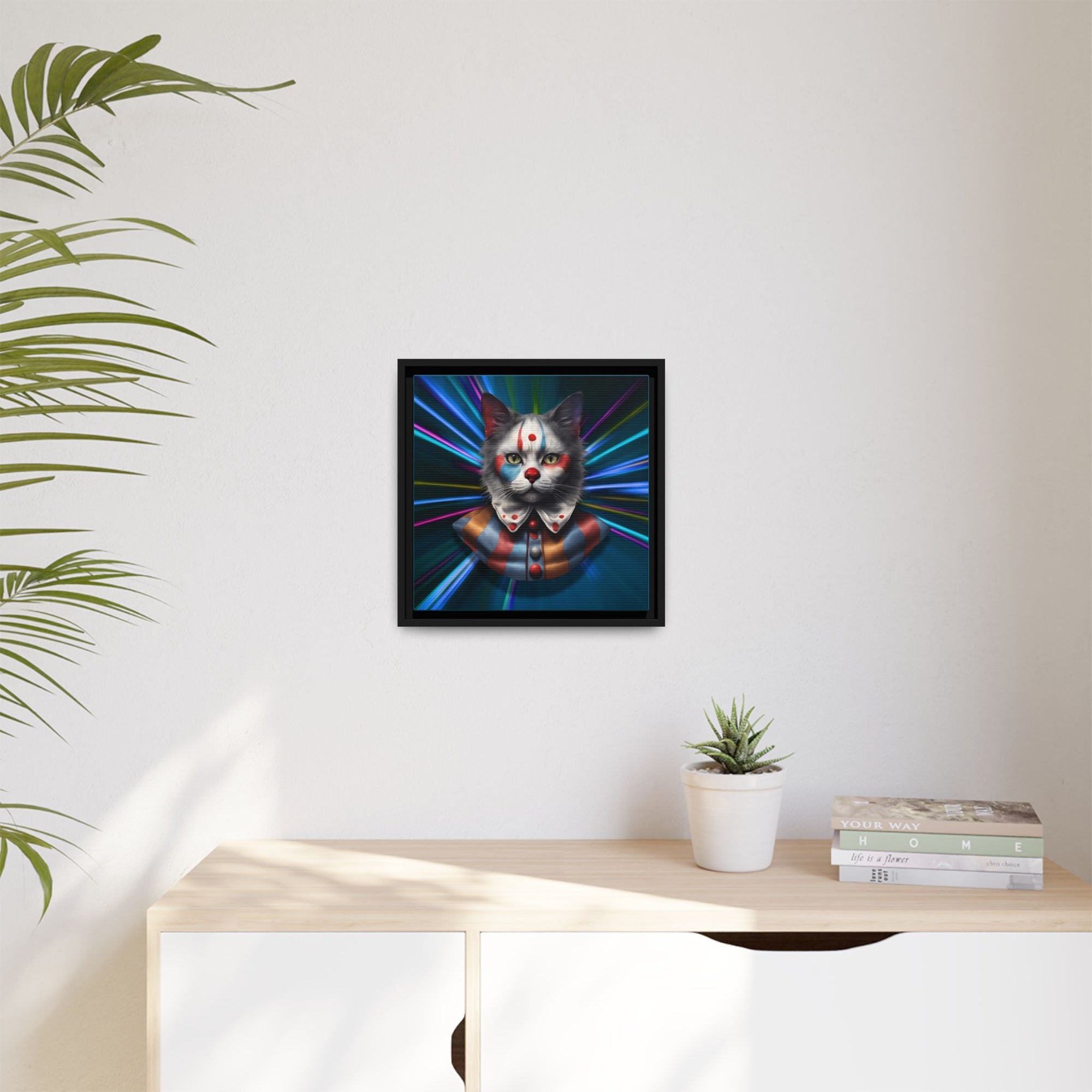 Colorful Cat Clown Framed Canvas Art – Quirky Home Decor for Pet Lovers - Decor, Home, Artwork - EpiAl's Shop