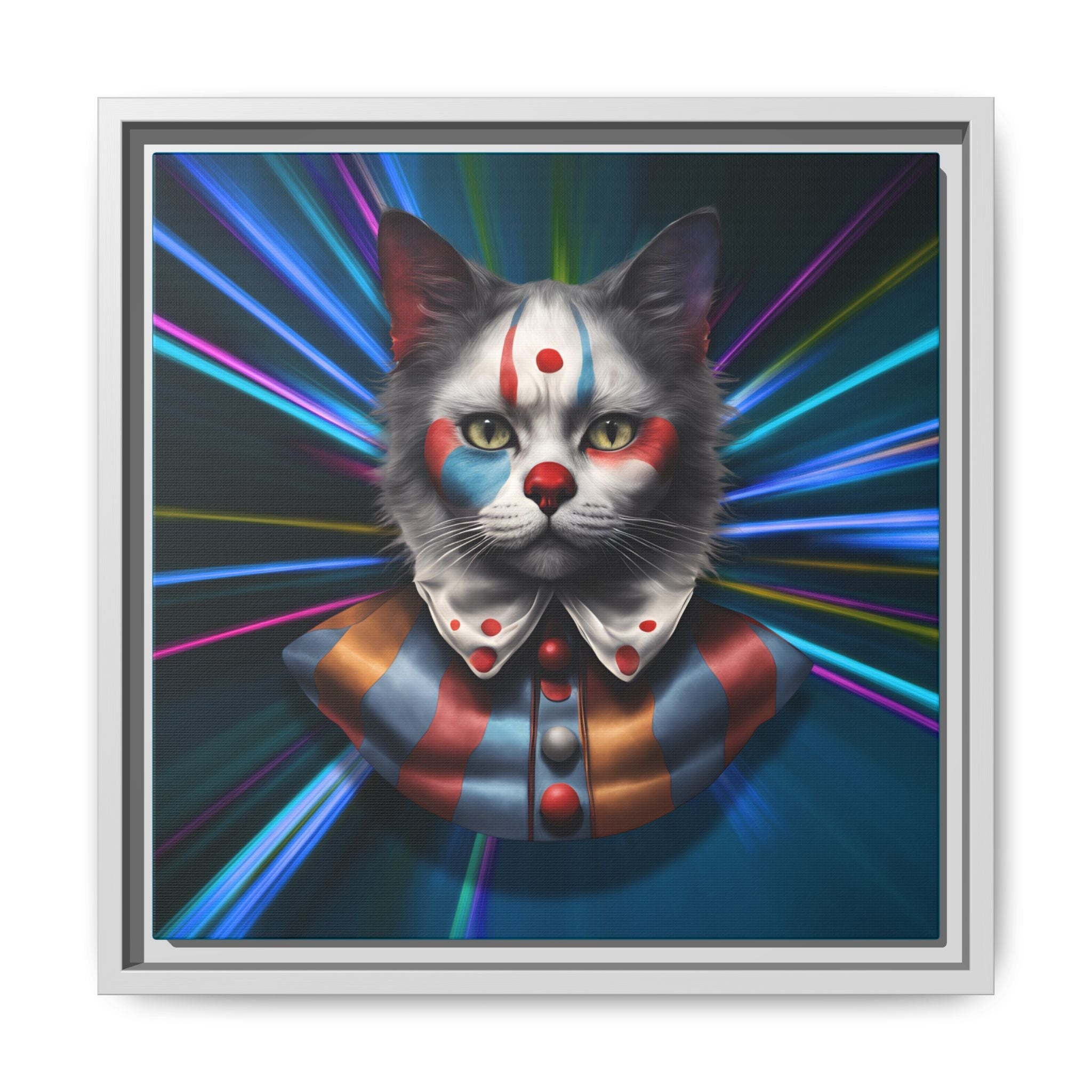 Colorful Cat Clown Framed Canvas Art – Quirky Home Decor for Pet Lovers - Decor, Home, Artwork - EpiAl's Shop
