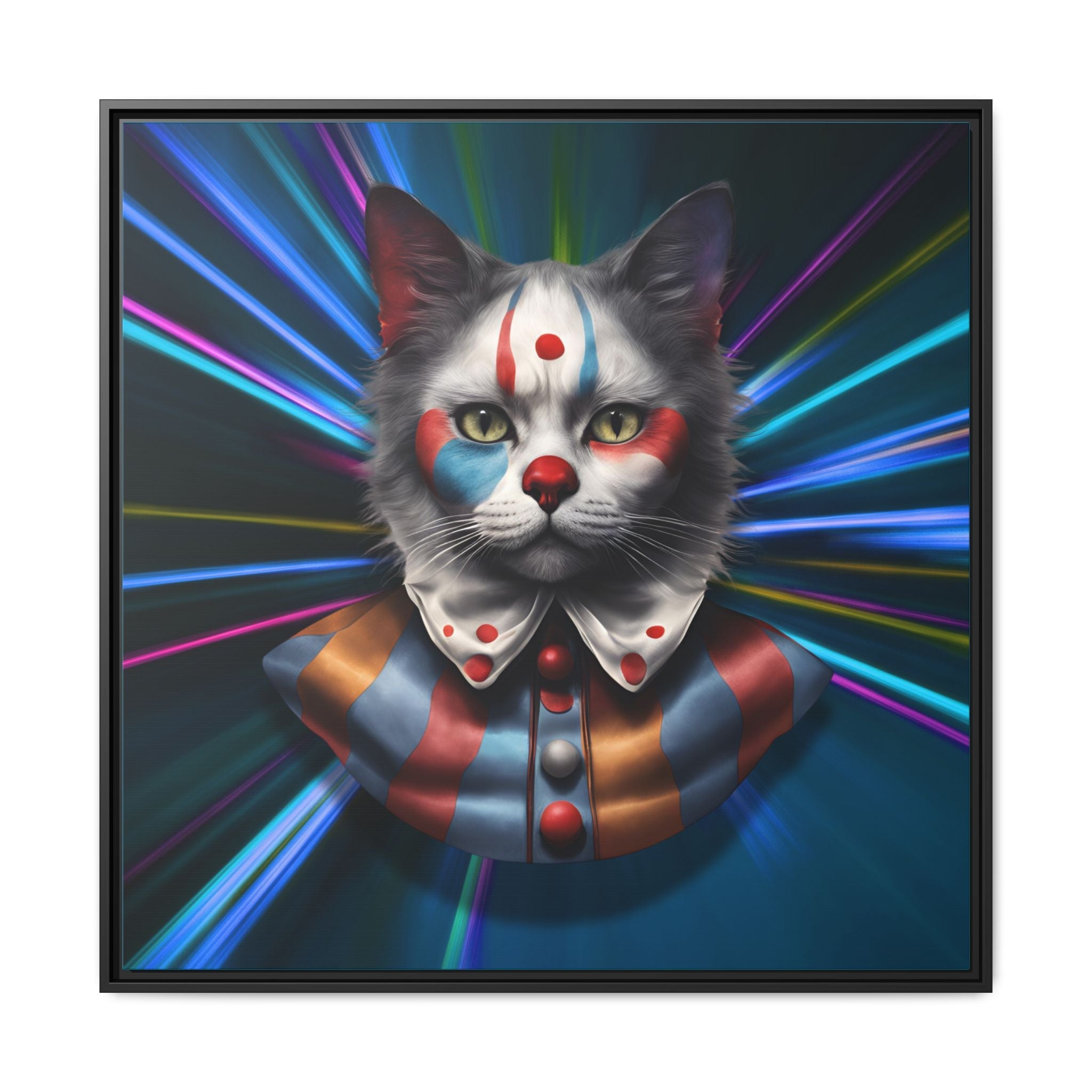 Colorful Cat Clown Framed Canvas Art – Quirky Home Decor for Pet Lovers - Decor, Home, Artwork - EpiAl's Shop