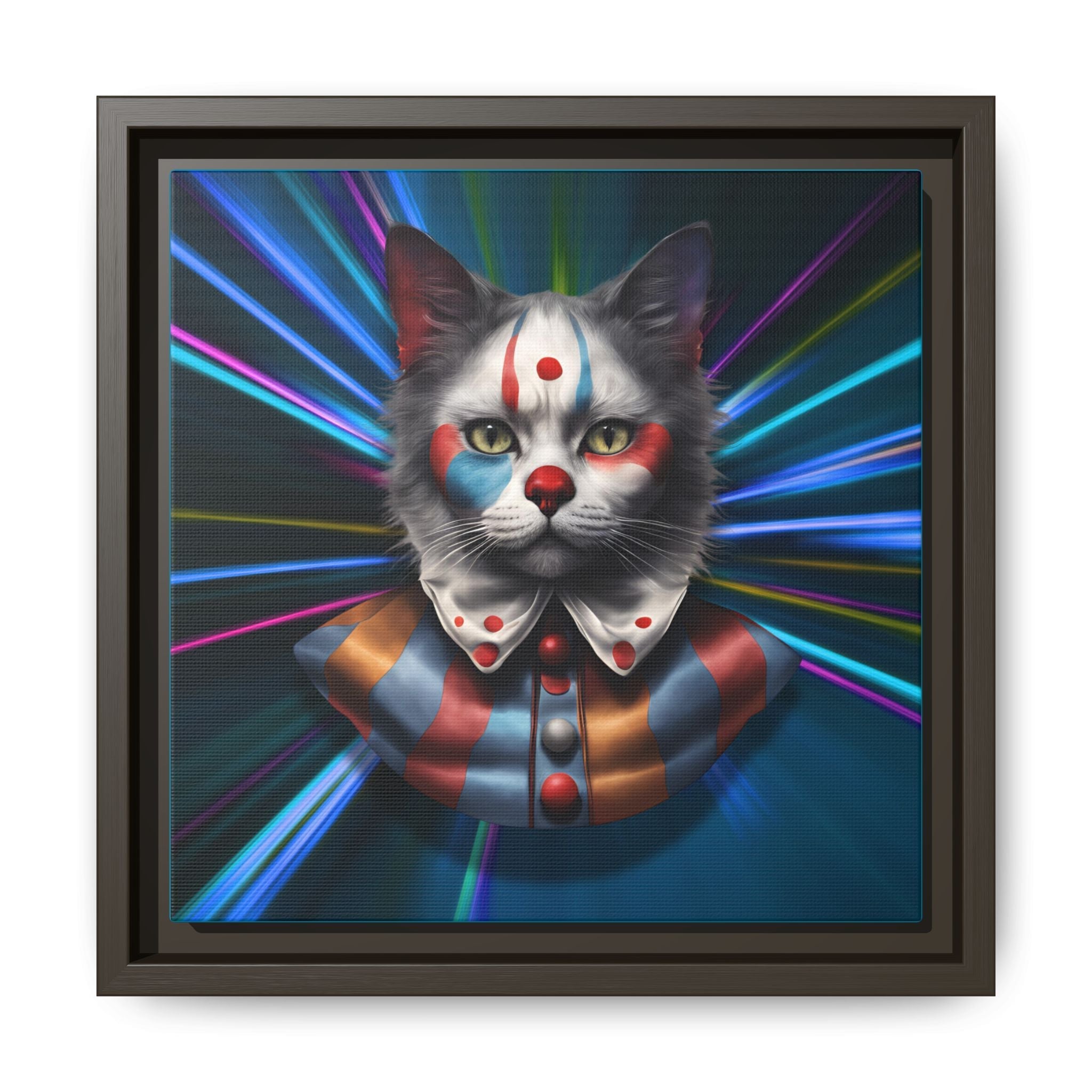 Colorful Cat Clown Framed Canvas Art – Quirky Home Decor for Pet Lovers - Decor, Home, Artwork - EpiAl's Shop