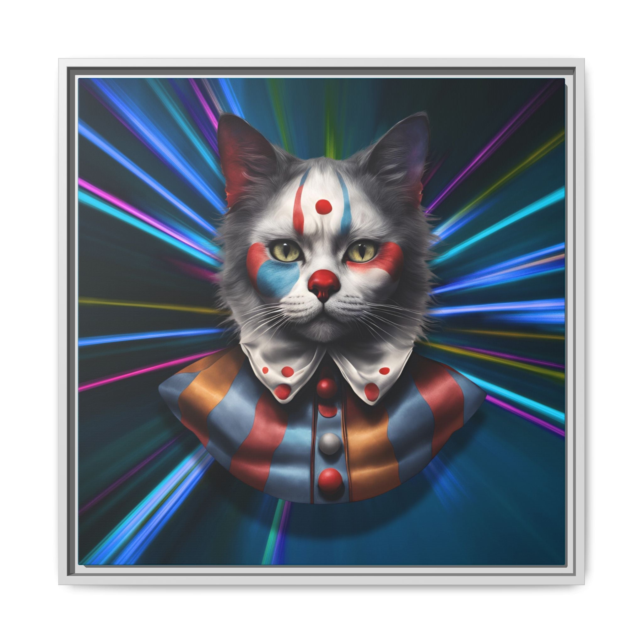 Colorful Cat Clown Framed Canvas Art – Quirky Home Decor for Pet Lovers - Decor, Home, Artwork - EpiAl's Shop
