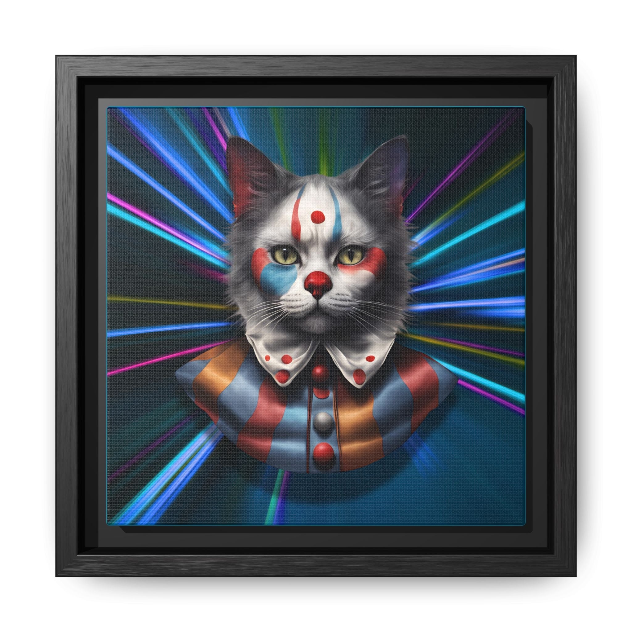 Colorful Cat Clown Framed Canvas Art – Quirky Home Decor for Pet Lovers - Decor, Home, Artwork - EpiAl's Shop