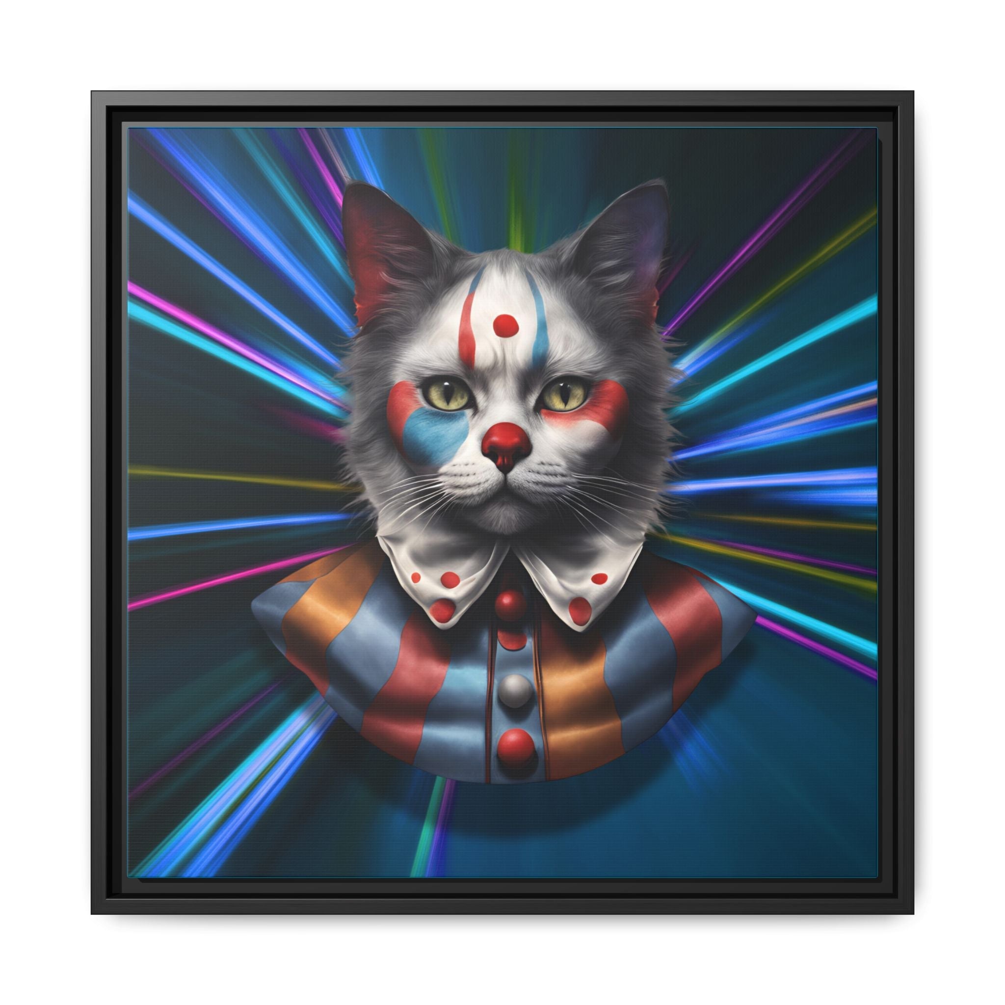 Colorful Cat Clown Framed Canvas Art – Quirky Home Decor for Pet Lovers - Decor, Home, Artwork - EpiAl's Shop