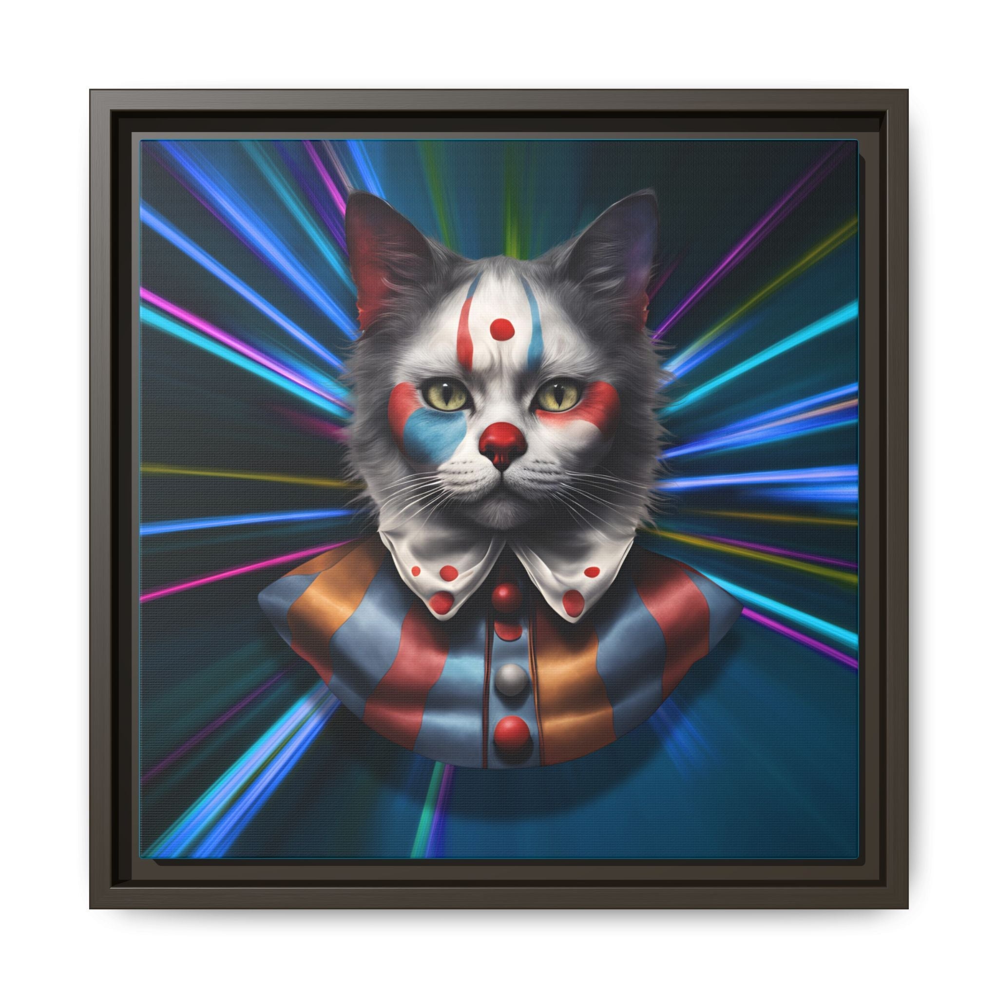 Colorful Cat Clown Framed Canvas Art – Quirky Home Decor for Pet Lovers - Decor, Home, Artwork - EpiAl's Shop