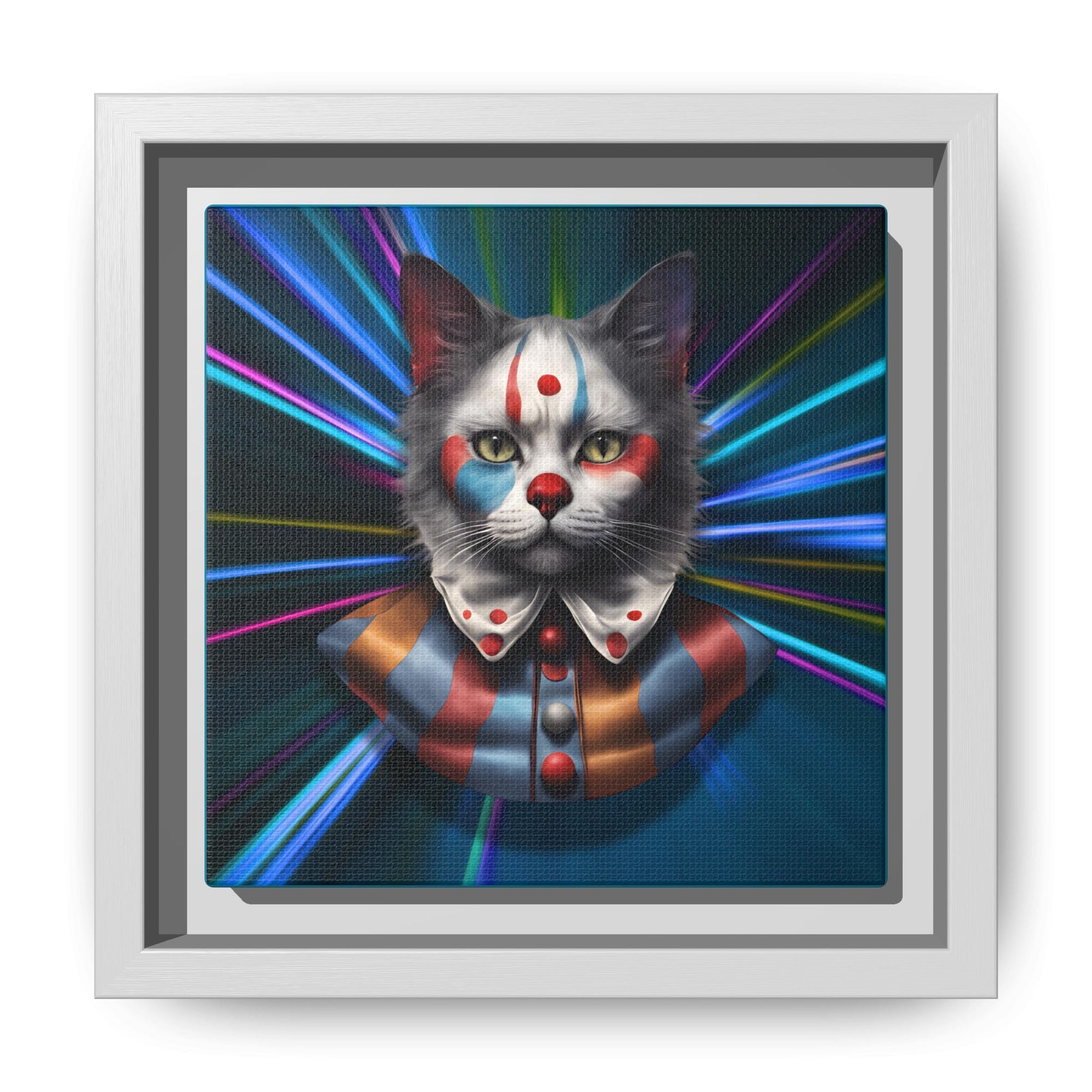 Colorful Cat Clown Framed Canvas Art – Quirky Home Decor for Pet Lovers - Decor, Home, Artwork - EpiAl's Shop