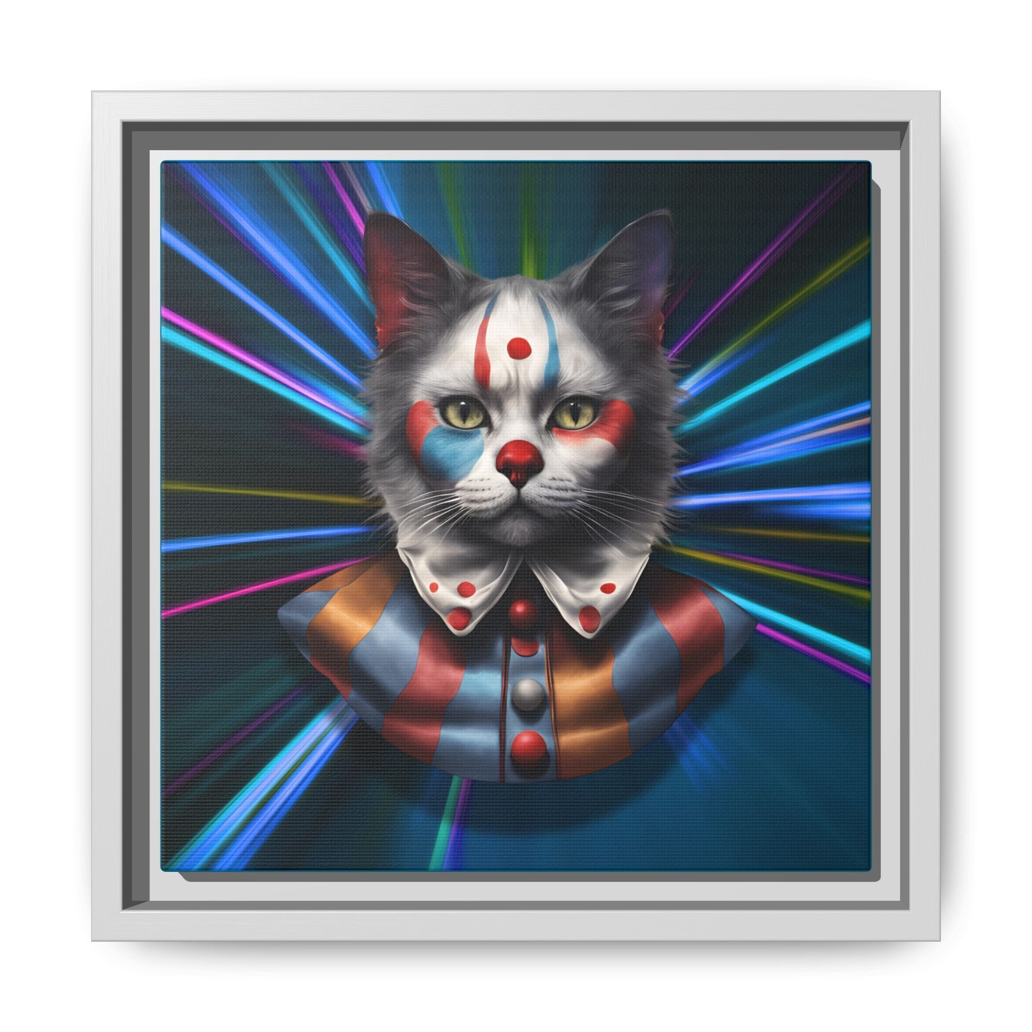 Colorful Cat Clown Framed Canvas Art – Quirky Home Decor for Pet Lovers - Decor, Home, Artwork - EpiAl's Shop
