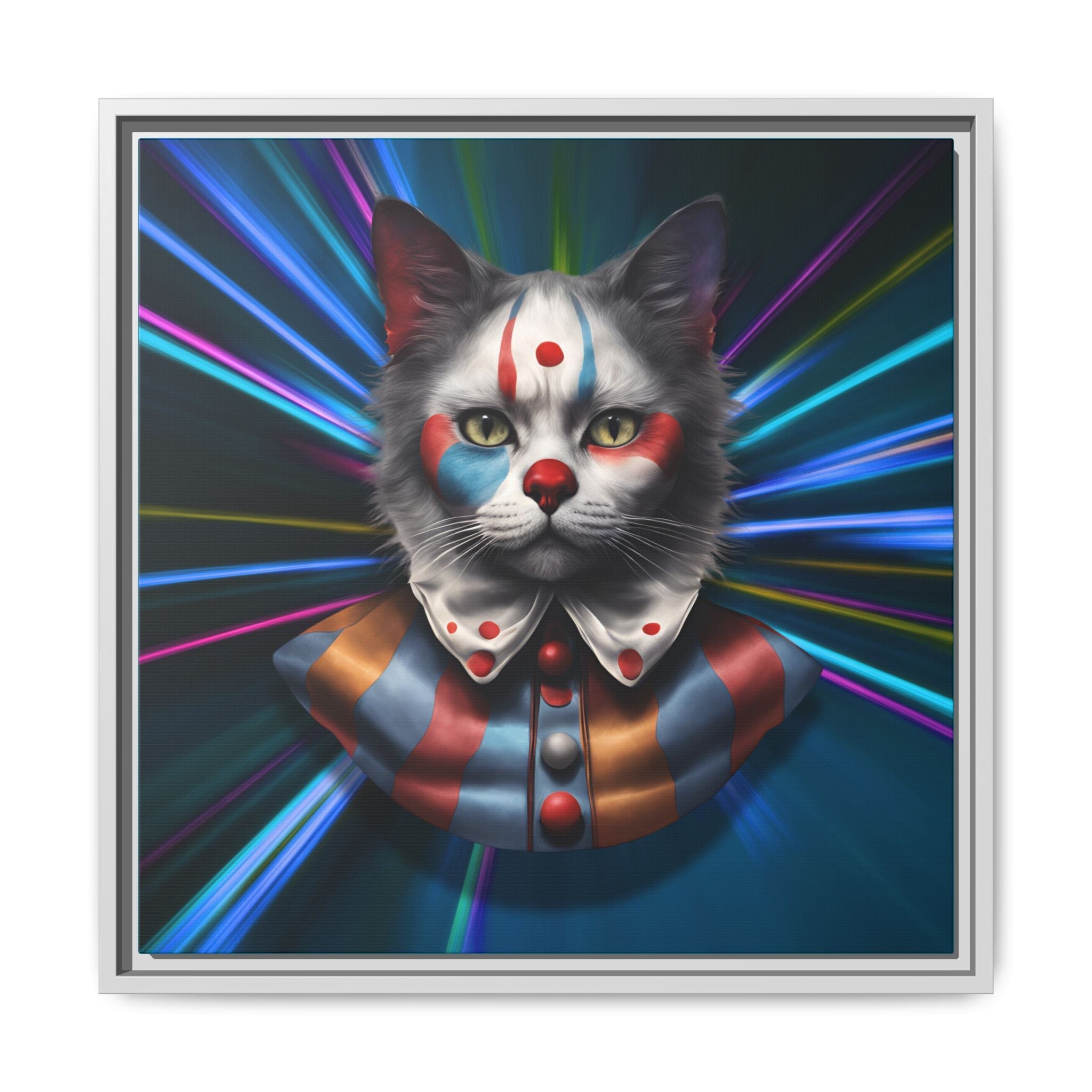 Colorful Cat Clown Framed Canvas Art – Quirky Home Decor for Pet Lovers - Decor, Home, Artwork - EpiAl's Shop