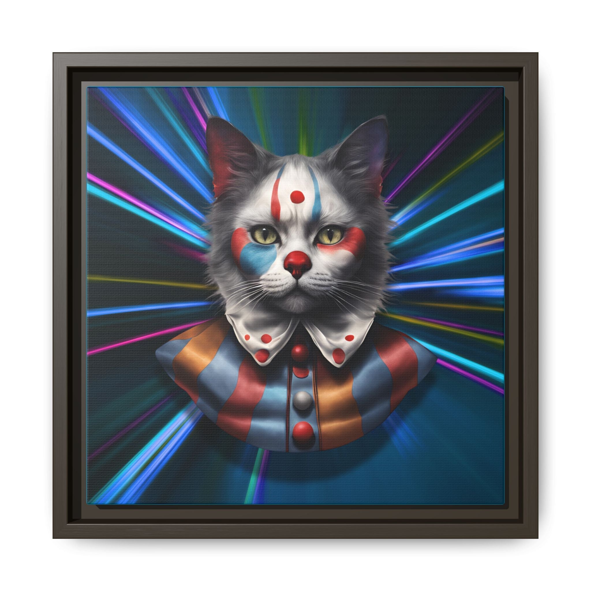 Colorful Cat Clown Framed Canvas Art – Quirky Home Decor for Pet Lovers - Decor, Home, Artwork - EpiAl's Shop
