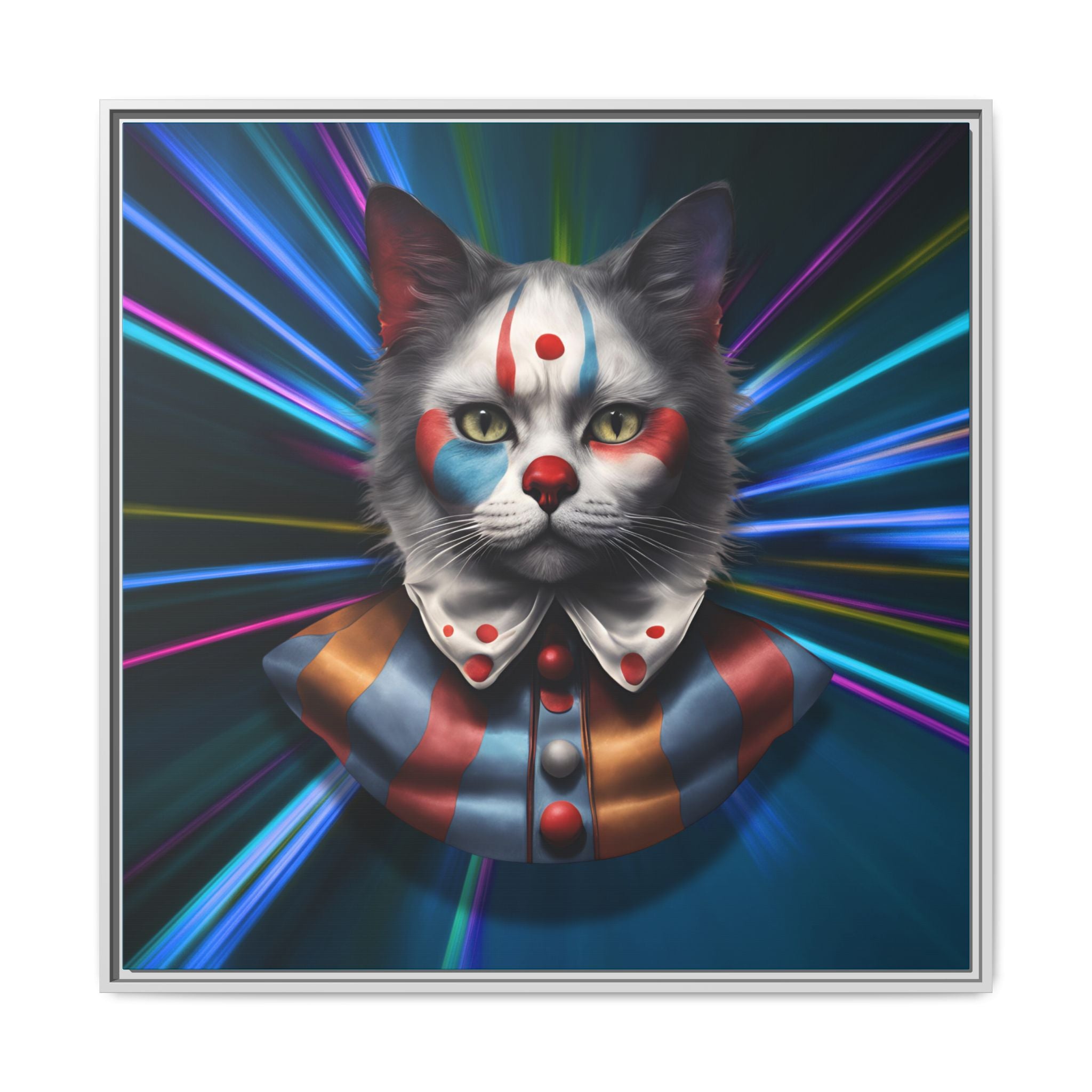 Colorful Cat Clown Framed Canvas Art – Quirky Home Decor for Pet Lovers - Decor, Home, Artwork - EpiAl's Shop
