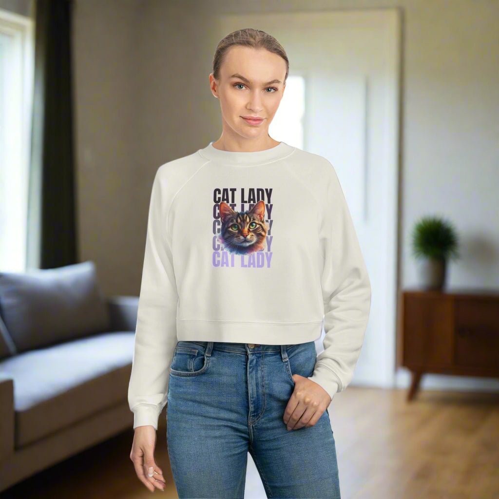 Colorful Cat Lady Cropped Fleece Pullover - Cozy Sweatshirt for Cat Lovers - Clothing, Sweatshirts, Crop - EpiAl's Shop