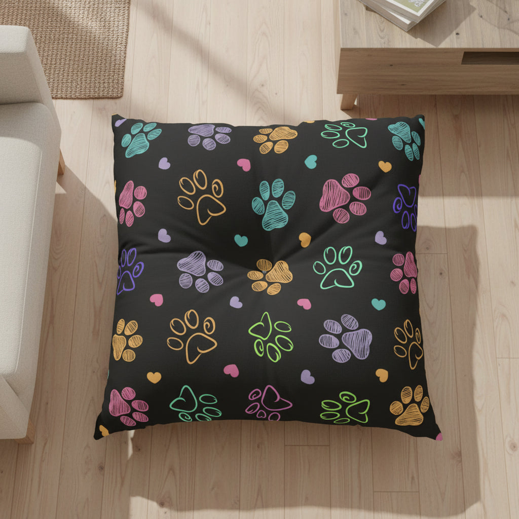 Colorful Paw Print Tufted Floor Pillow - Perfect for Pet Lovers - Decor, Home, Pillows - EpiAl's Shop