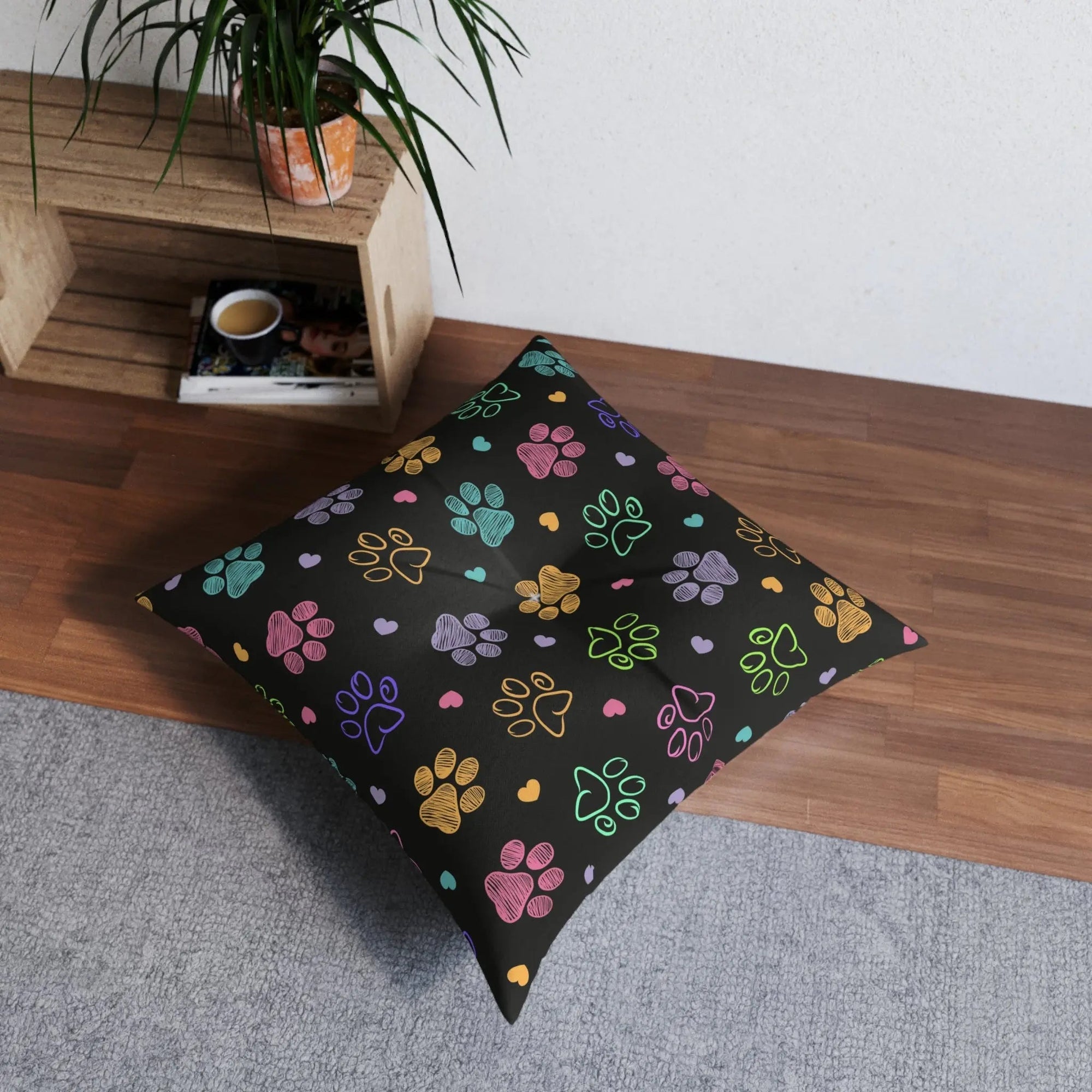Colorful Paw Print Tufted Floor Pillow - Perfect for Pet Lovers - Decor, Home, Pillows - EpiAl's Shop