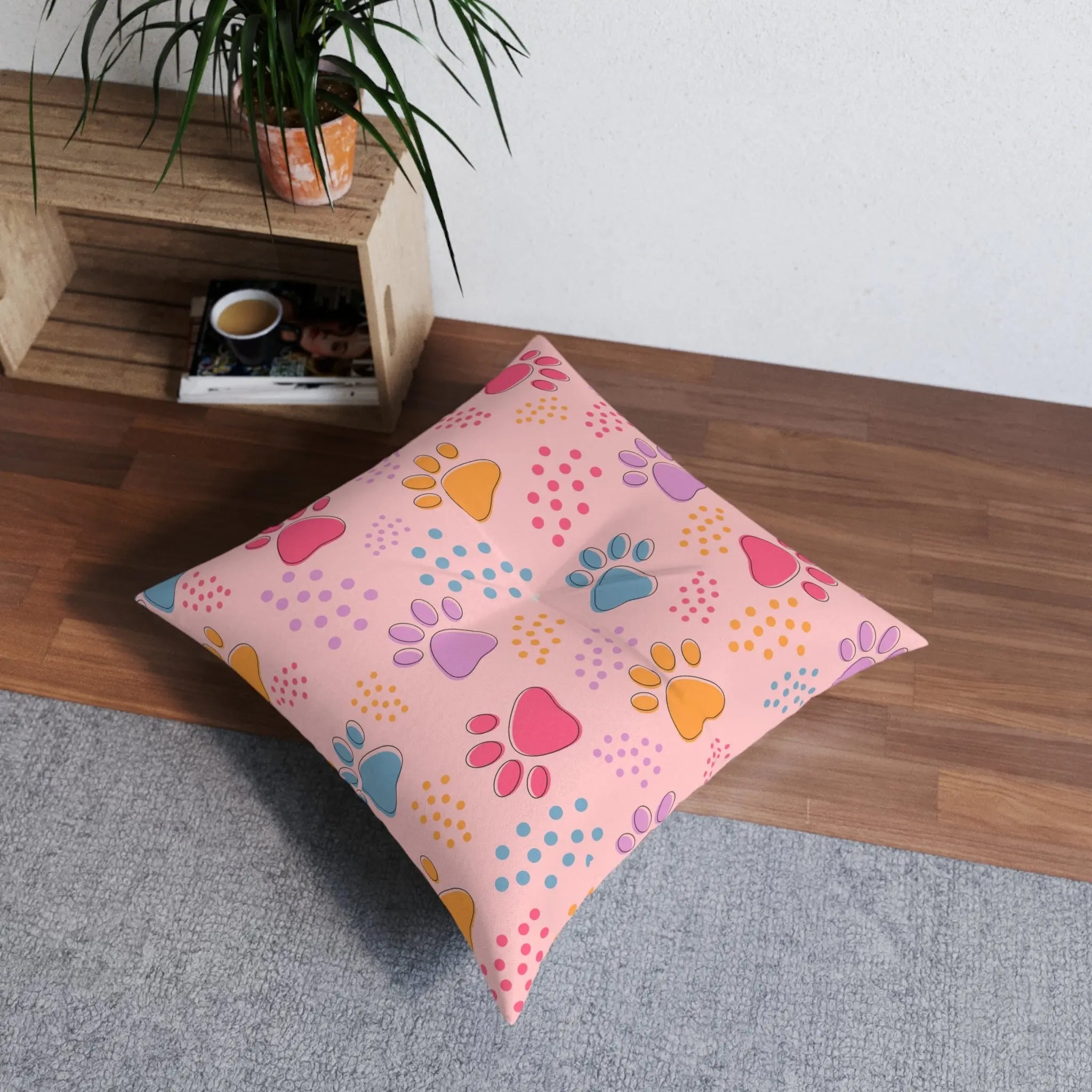 Colorful Pet Paw Print Tufted Floor Pillow - Decor, Home, Pillows - EpiAl's Shop