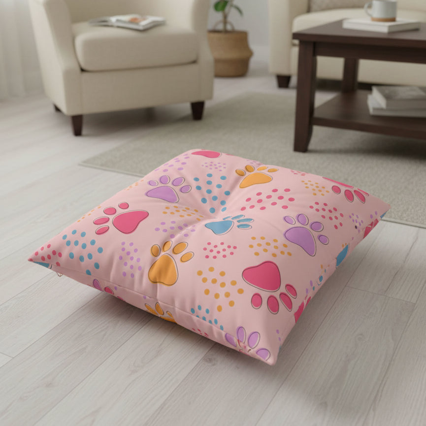 Colorful Pet Paw Print Tufted Floor Pillow - Decor, Home, Pillows - EpiAl's Shop