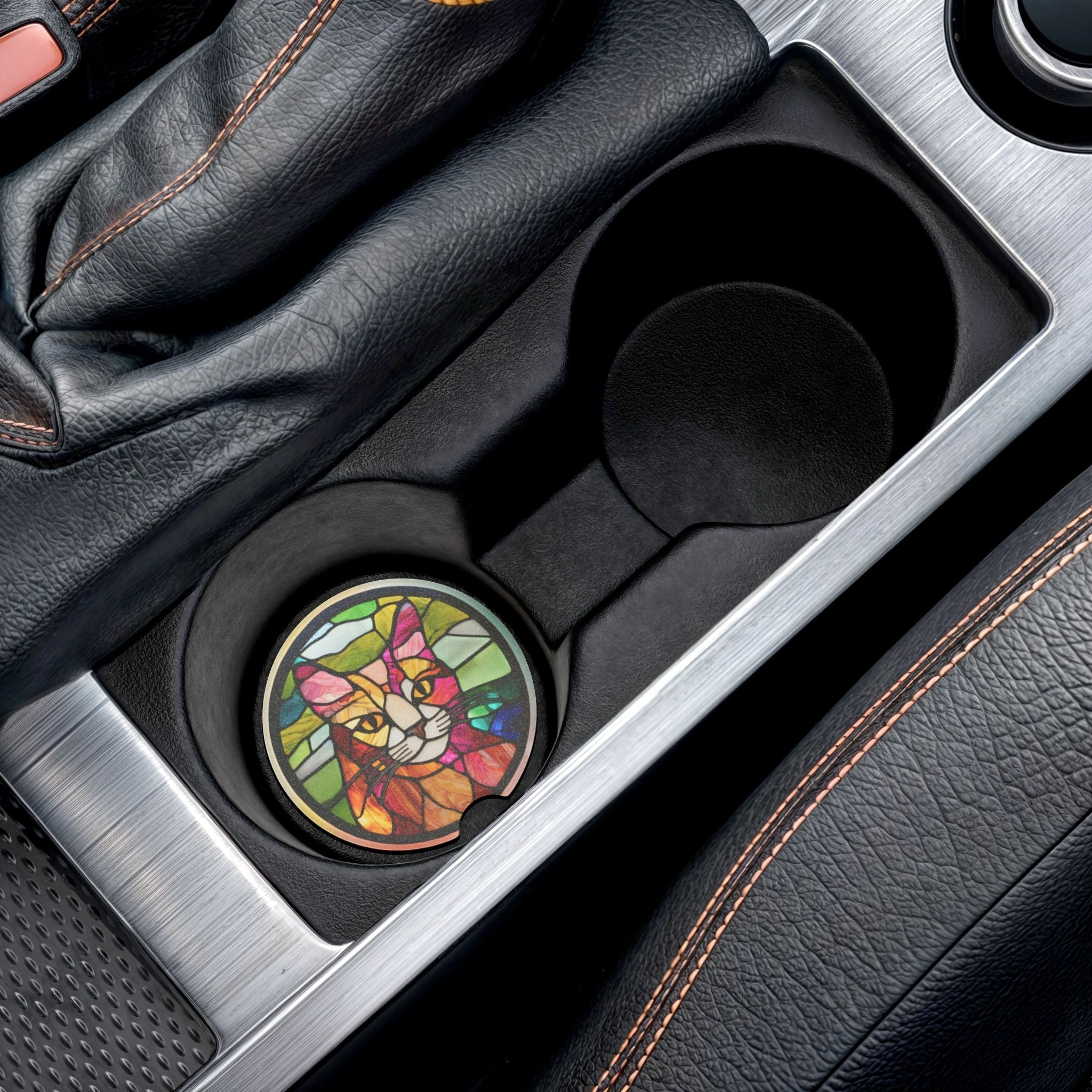 Colorful Stained Glass Cat Soapstone Car Coaster - Accessories, Auto, Spare Tire Covers - EpiAl's Shop