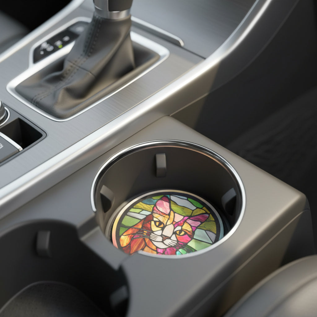 Colorful Stained Glass Cat Soapstone Car Coaster - Accessories, Auto, Spare Tire Covers - EpiAl's Shop