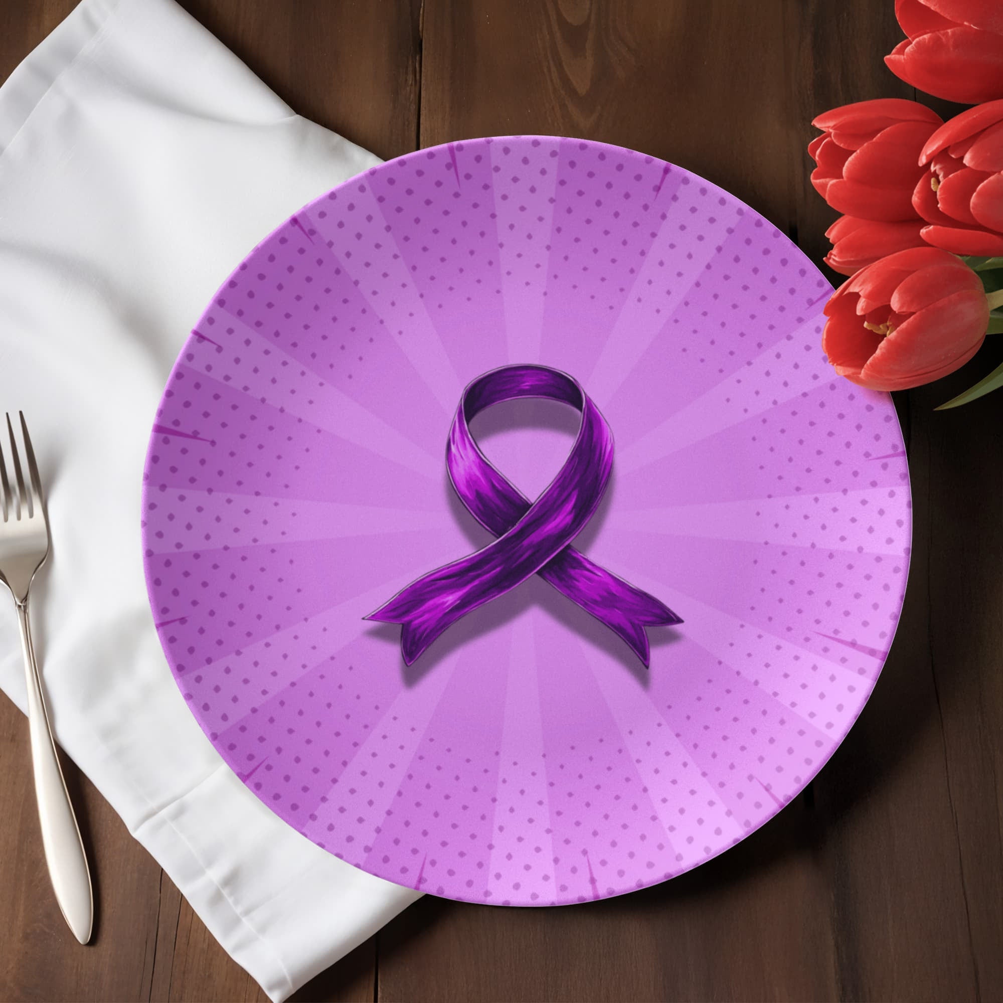 Comic Style Purple Ribbon Collectible Plate - Decor, Kitchen & Dining, Plates - EpiAl's Shop